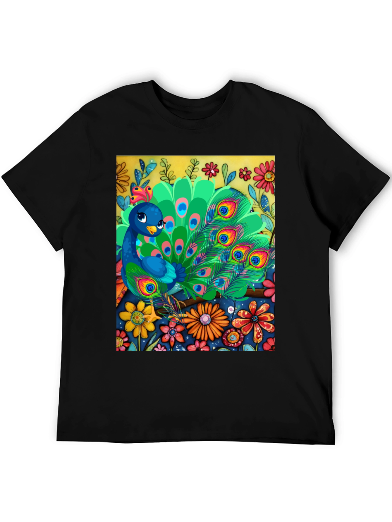 Peacock Floral Graphic Tee - Unique Art Design - 5