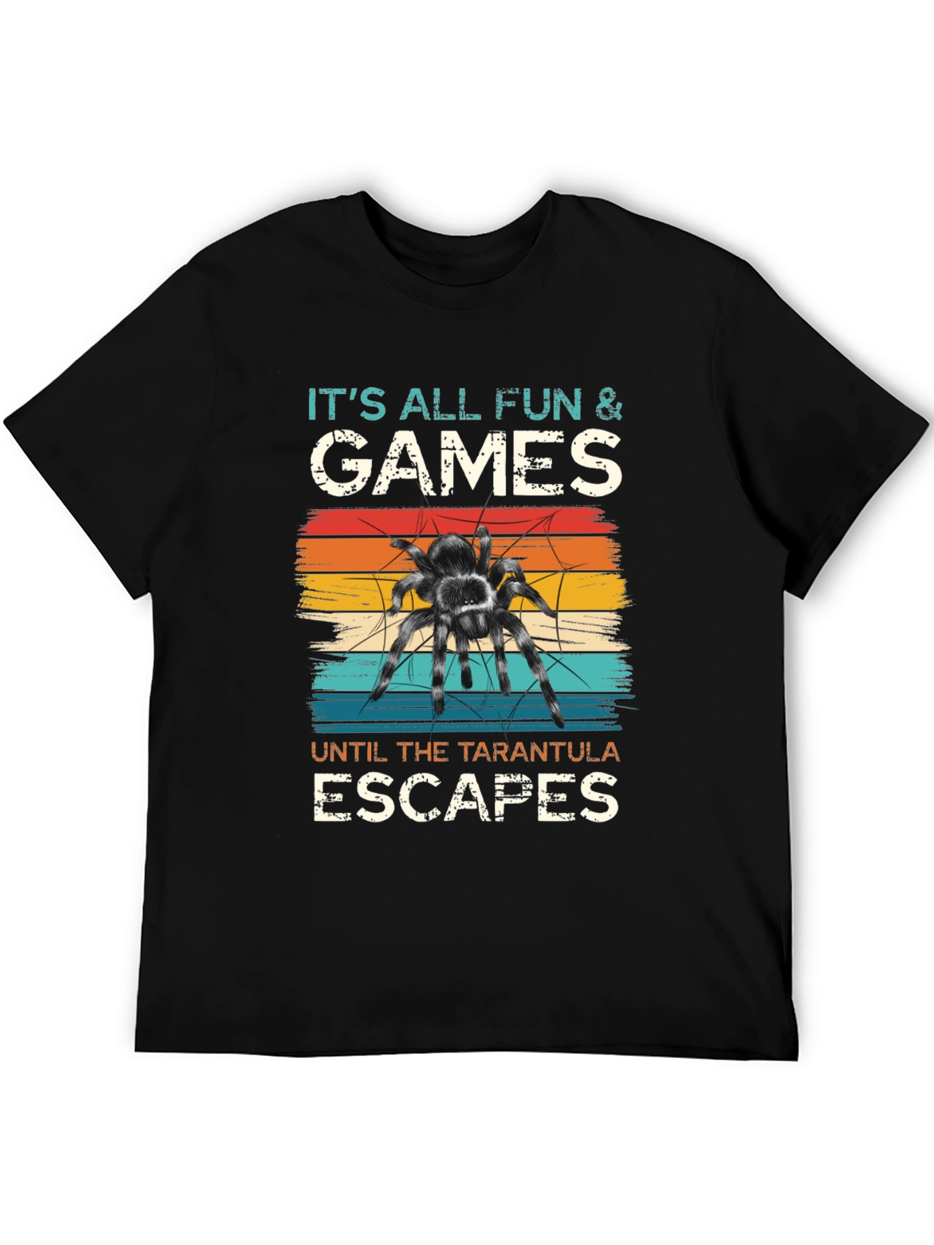 Black Tarantula Escape Black T-Shirt - Fun & Games Design view 5