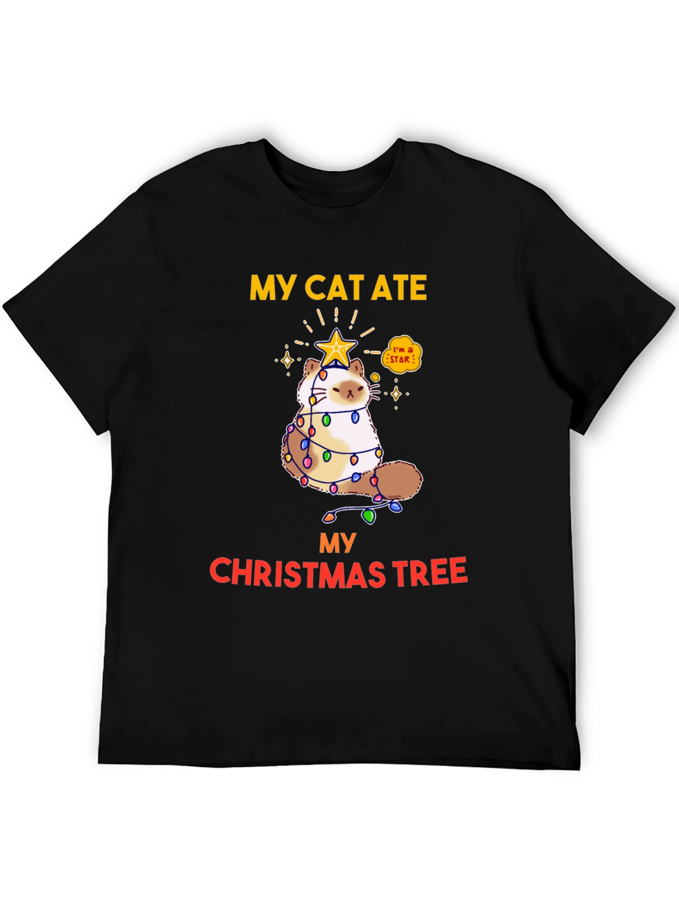 Black My Cat Ate My Christmas Tree T-Shirt view 5