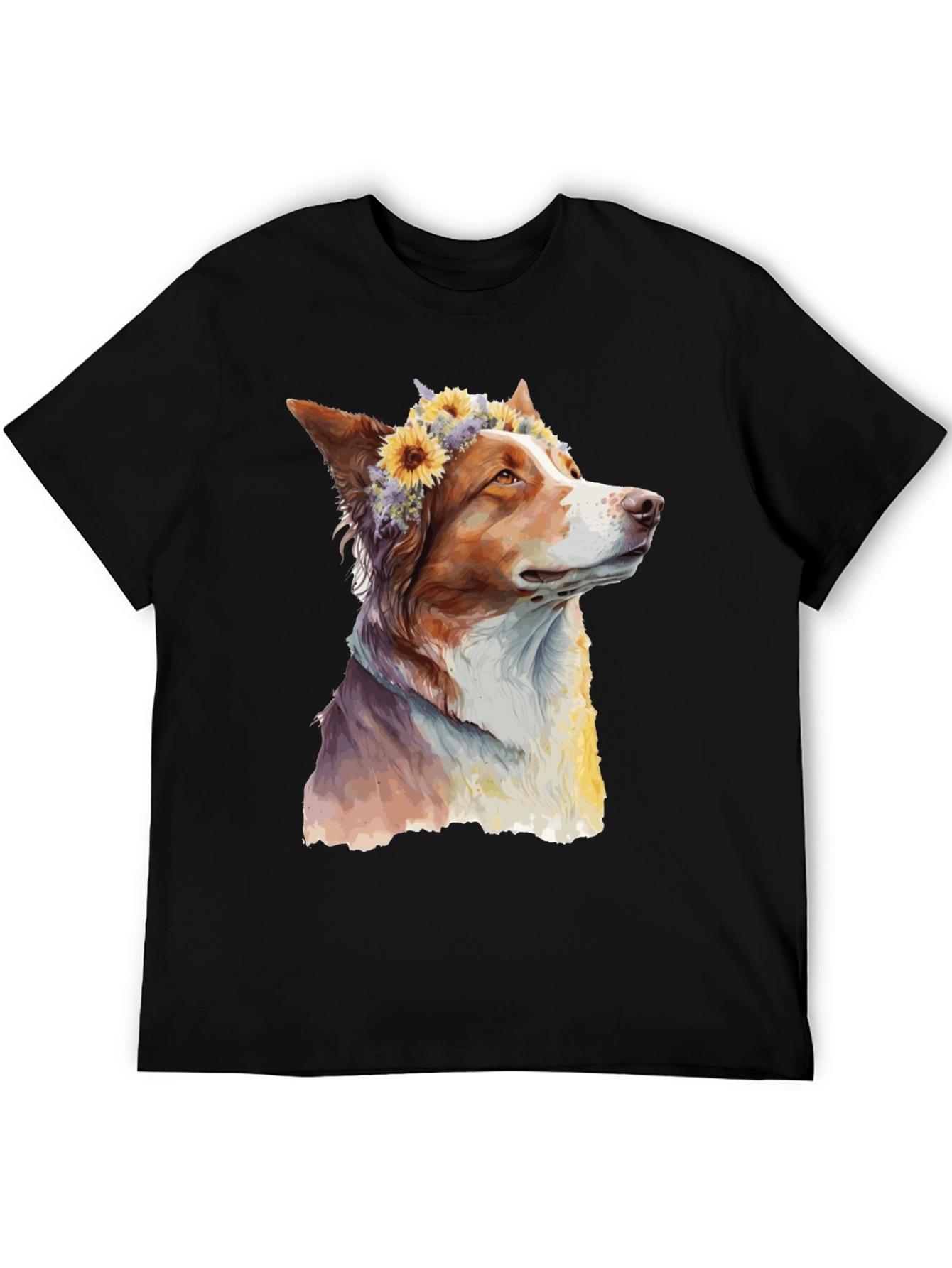 Black Dog with Flowers Graphic Tee - Artistic Print view 5