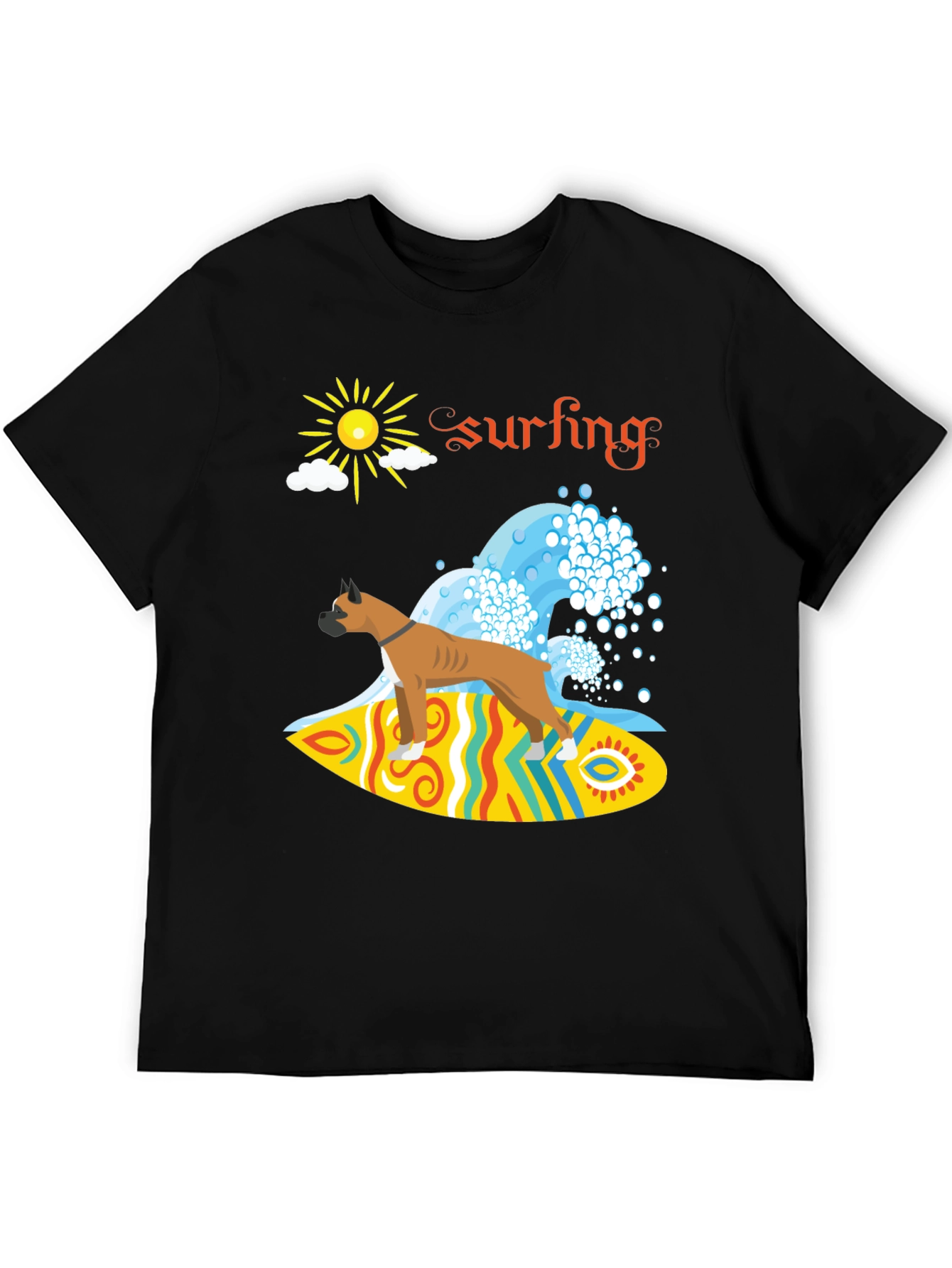 Black Surfing Boxer Dog Graphic Tee view 5