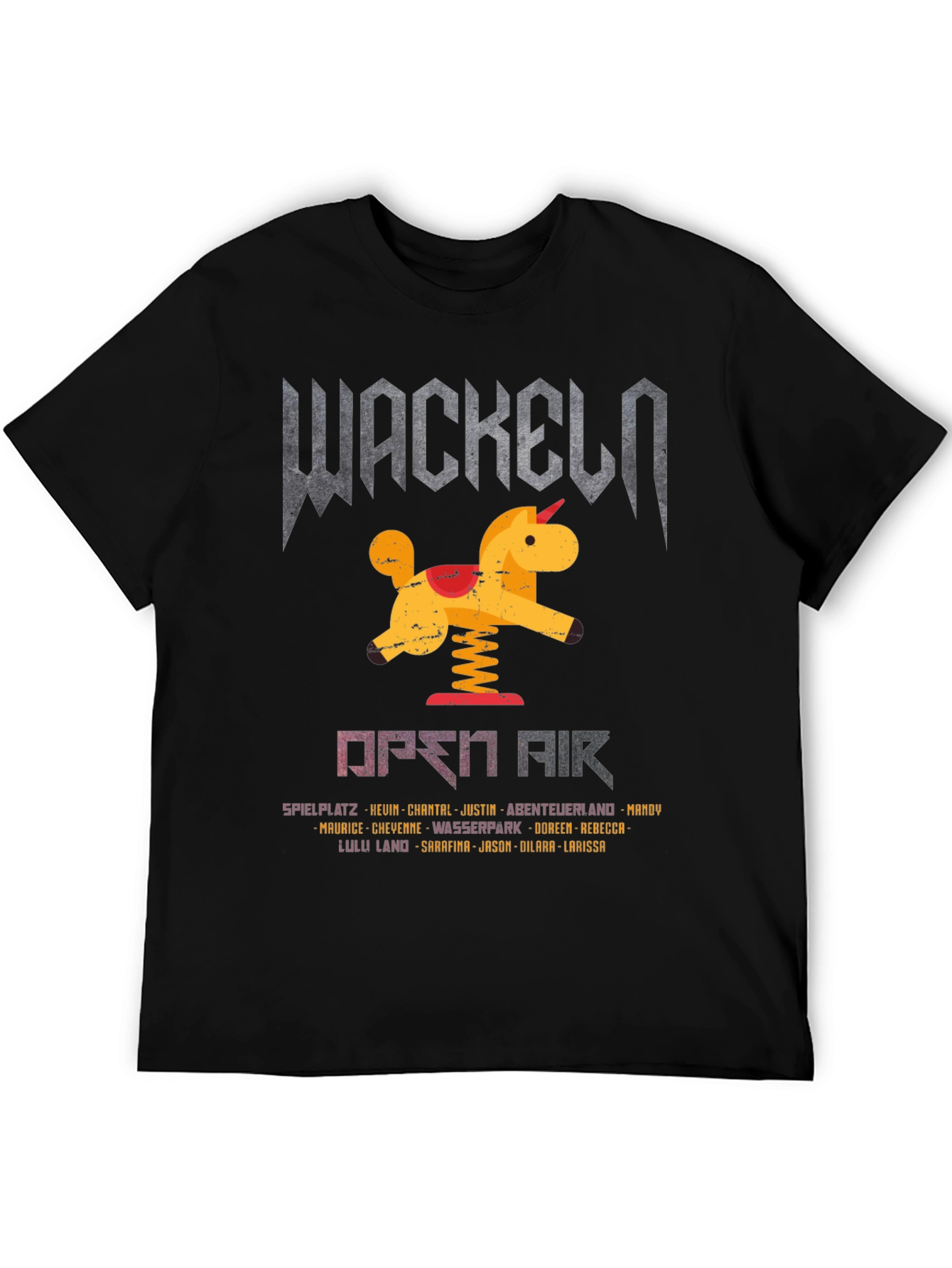 Black Wackeln Open Air T-Shirt, Unicorn Design, Black view 5