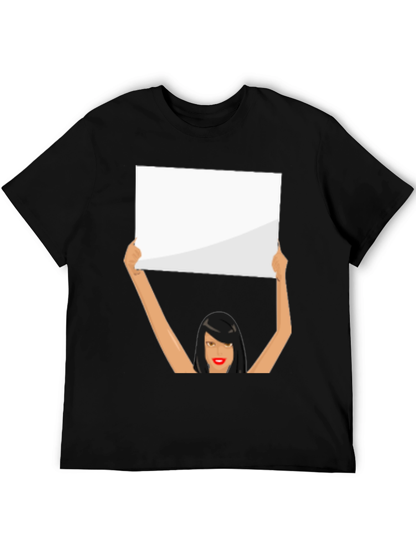Black Novelty Graphic Tee: Woman Holding Sign view 5