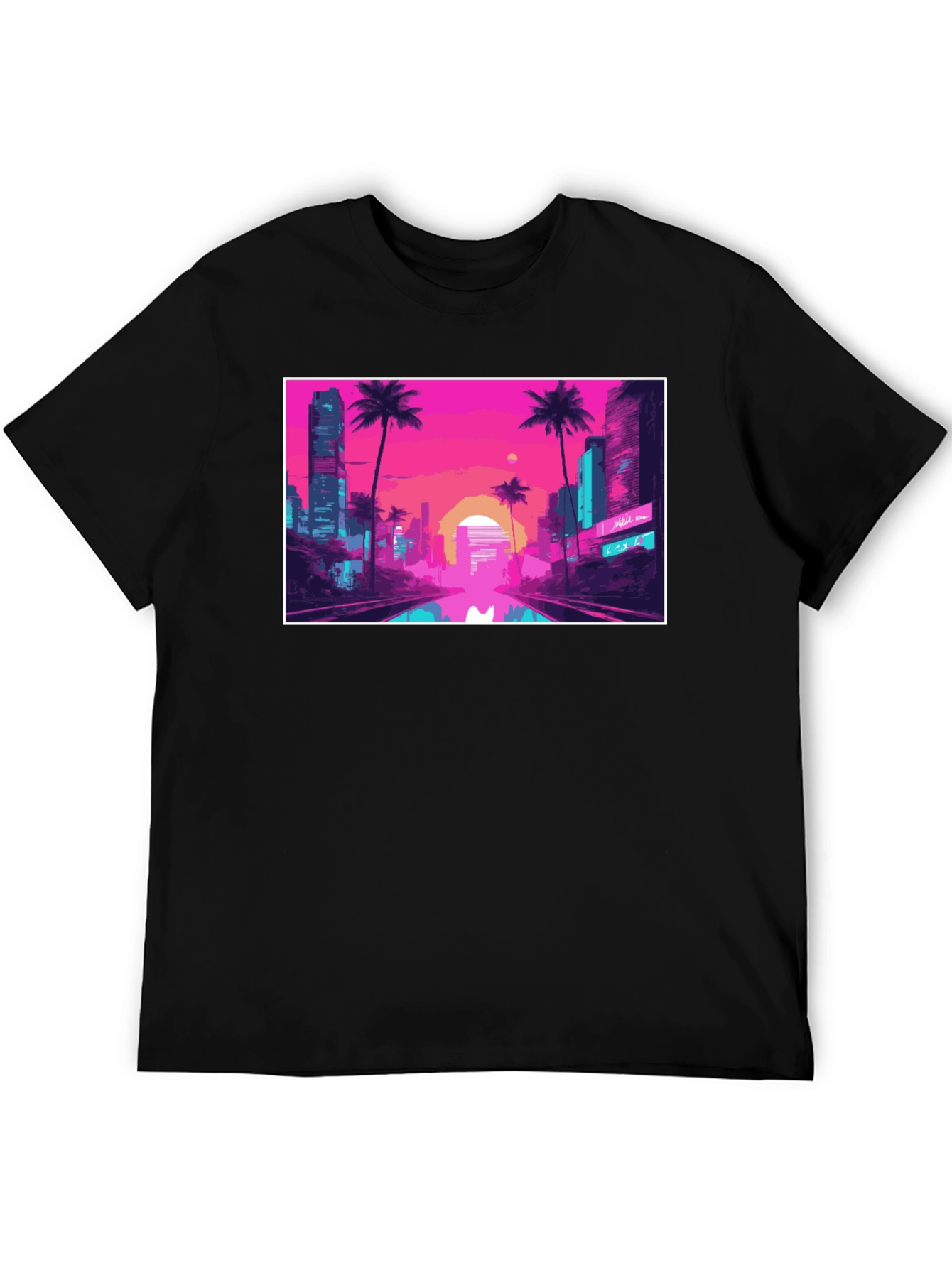 Black Vaporwave City T-Shirt - Retro Aesthetic Tee view 5