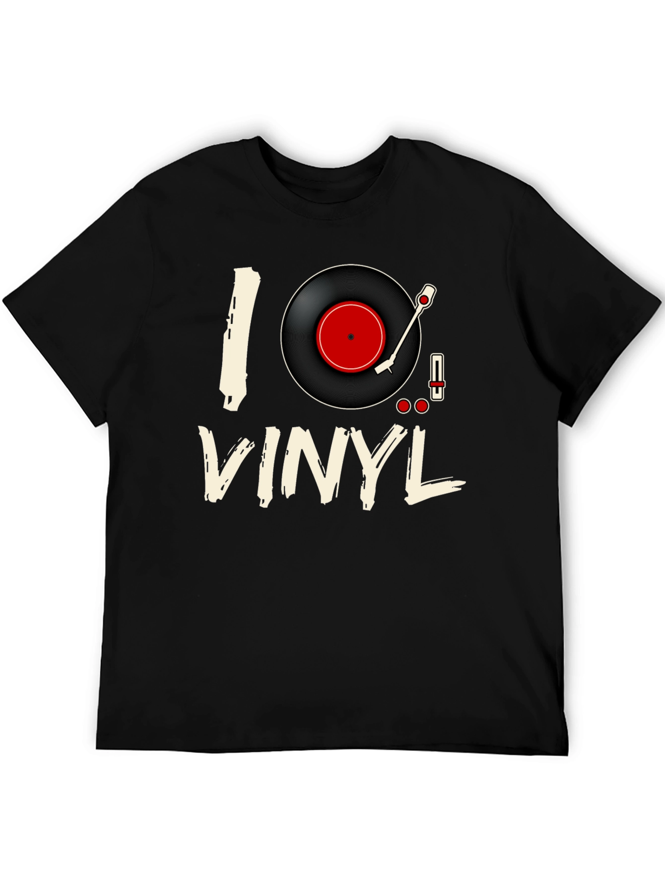 Black I Love Vinyl Black T-Shirt - Music Lover Tee view 5