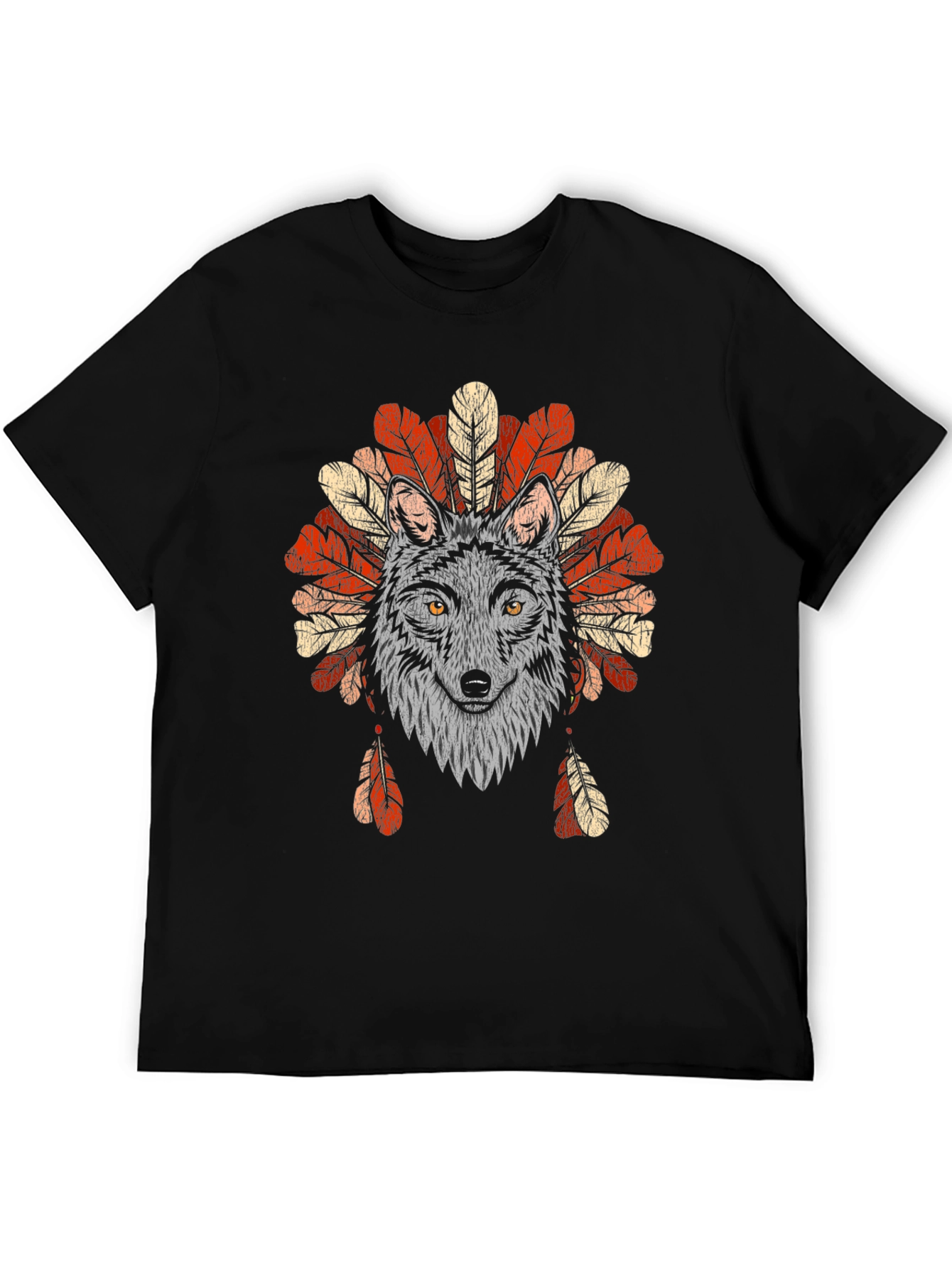 Black Wolf Headdress Graphic Tee - Native American Style T-Shirt view 5