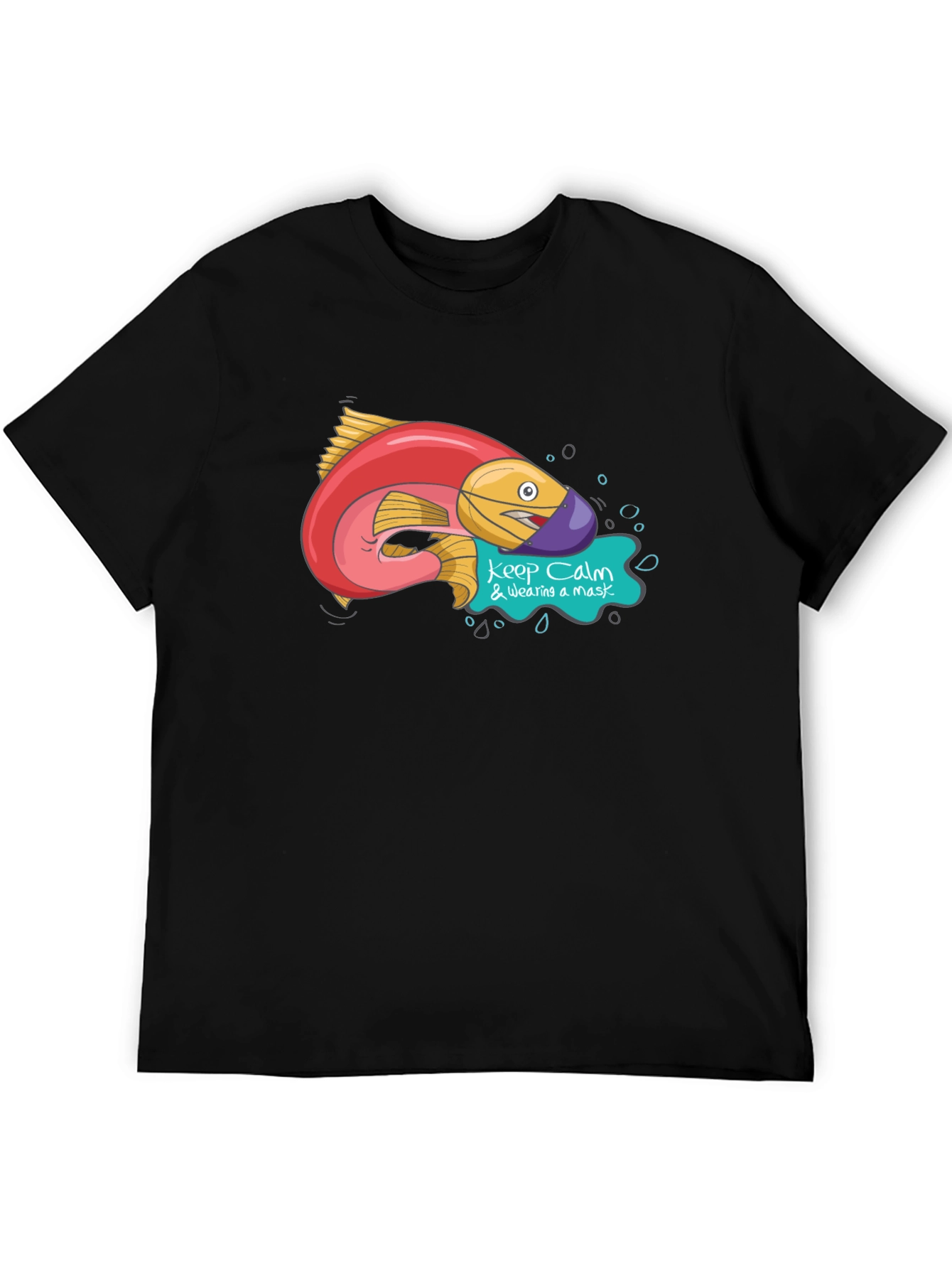 Black Funny Fish Wearing Mask Graphic T-Shirt view 5