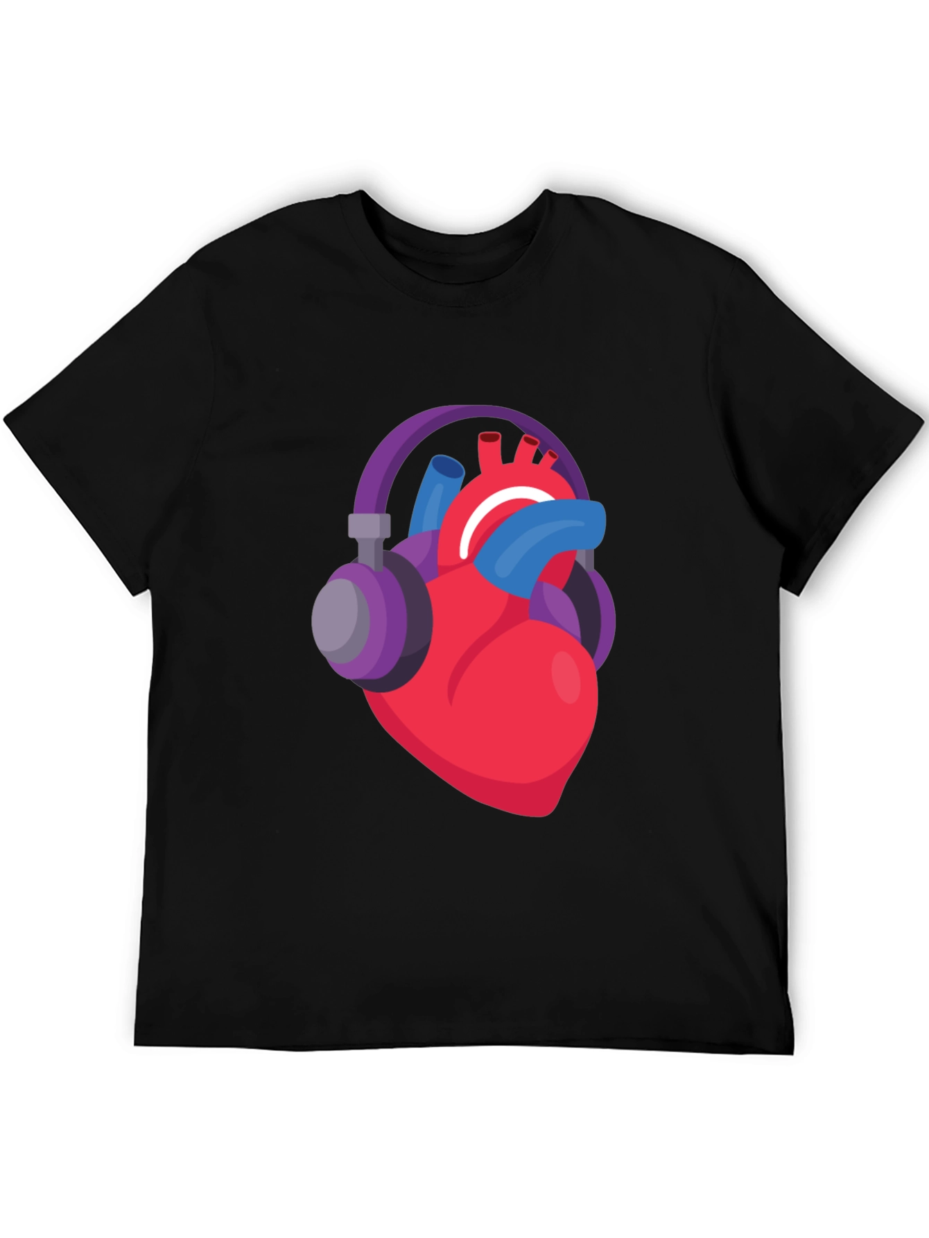 Black Heartbeat Headphones Graphic Tee - Music Lover Shirt view 5