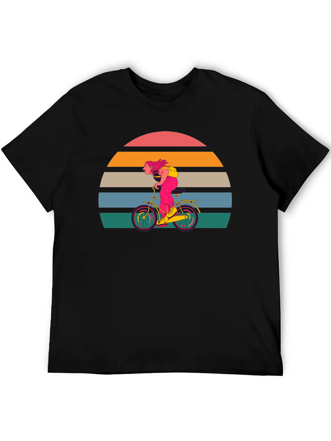 Black Retro Sunset Cyclist T-Shirt - Black view 5