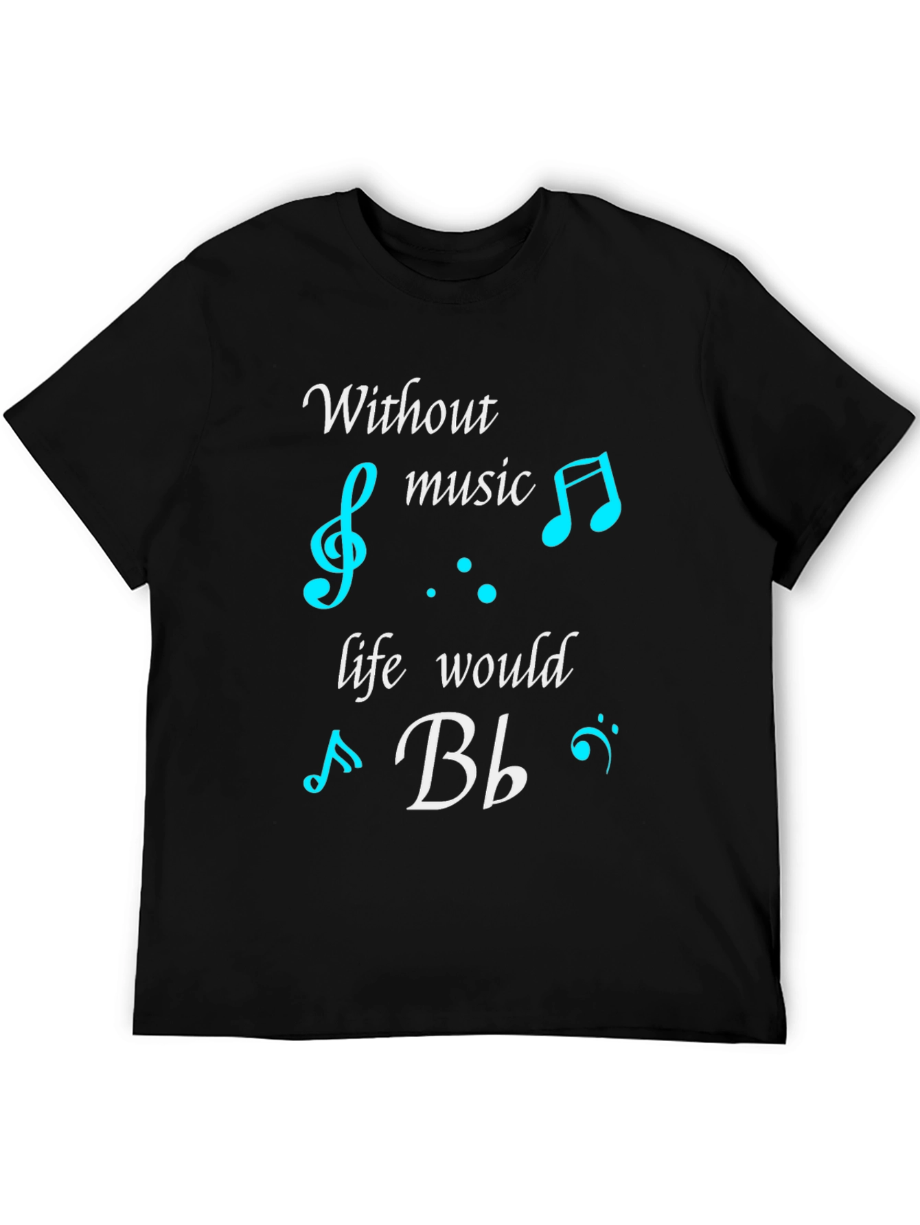 Black Music Lover's Black T-Shirt - Without Music Life Would B Flat view 5