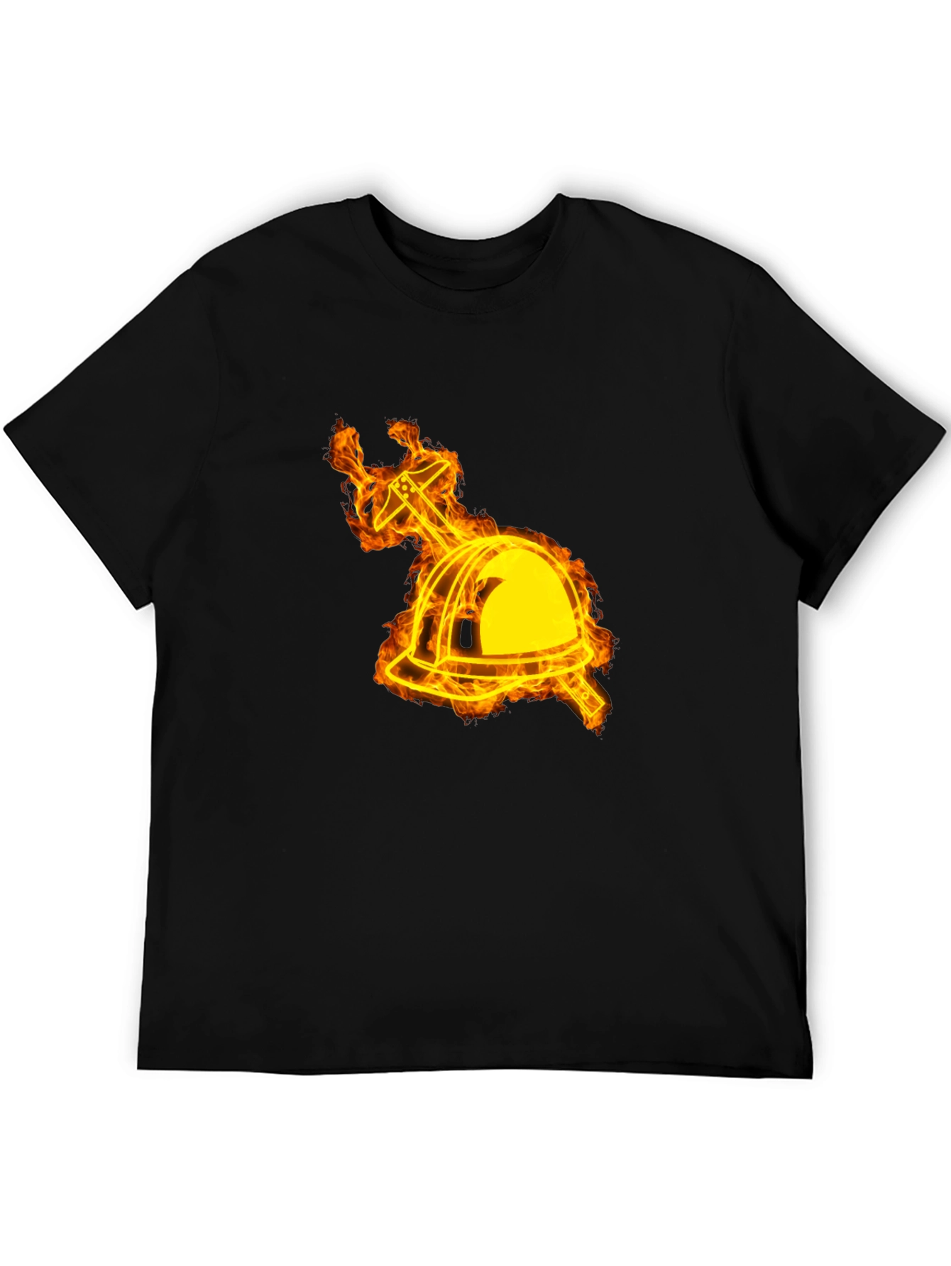 Black Flaming Firefighter Helmet Graphic Tee view 5