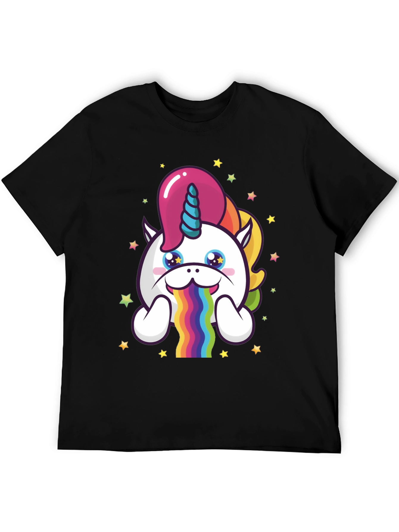 Black Unicorn Rainbow Puke Graphic Tee view 5