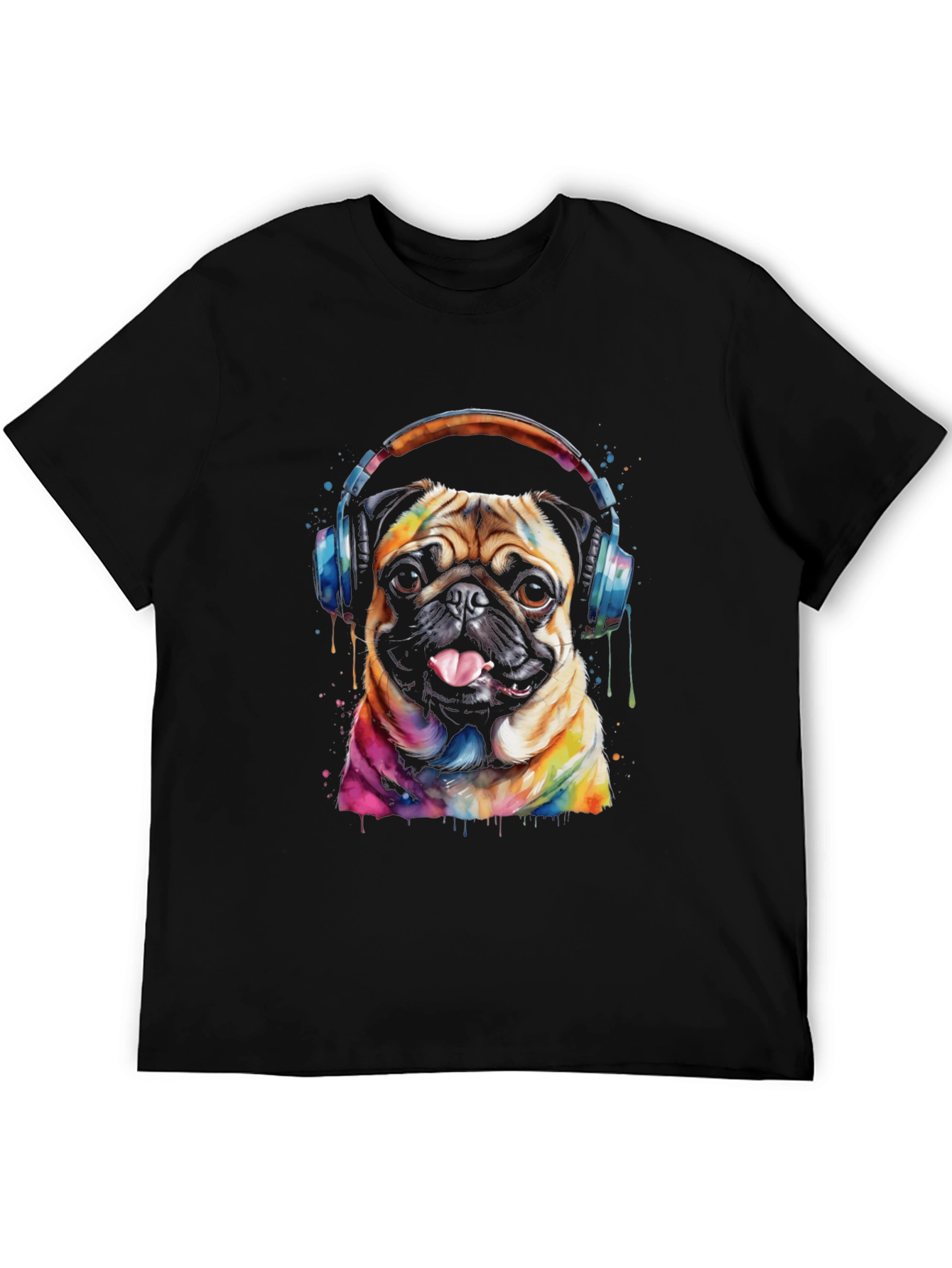Black Pug DJ Graphic Tee - Dog Lover's Black T-Shirt view 5