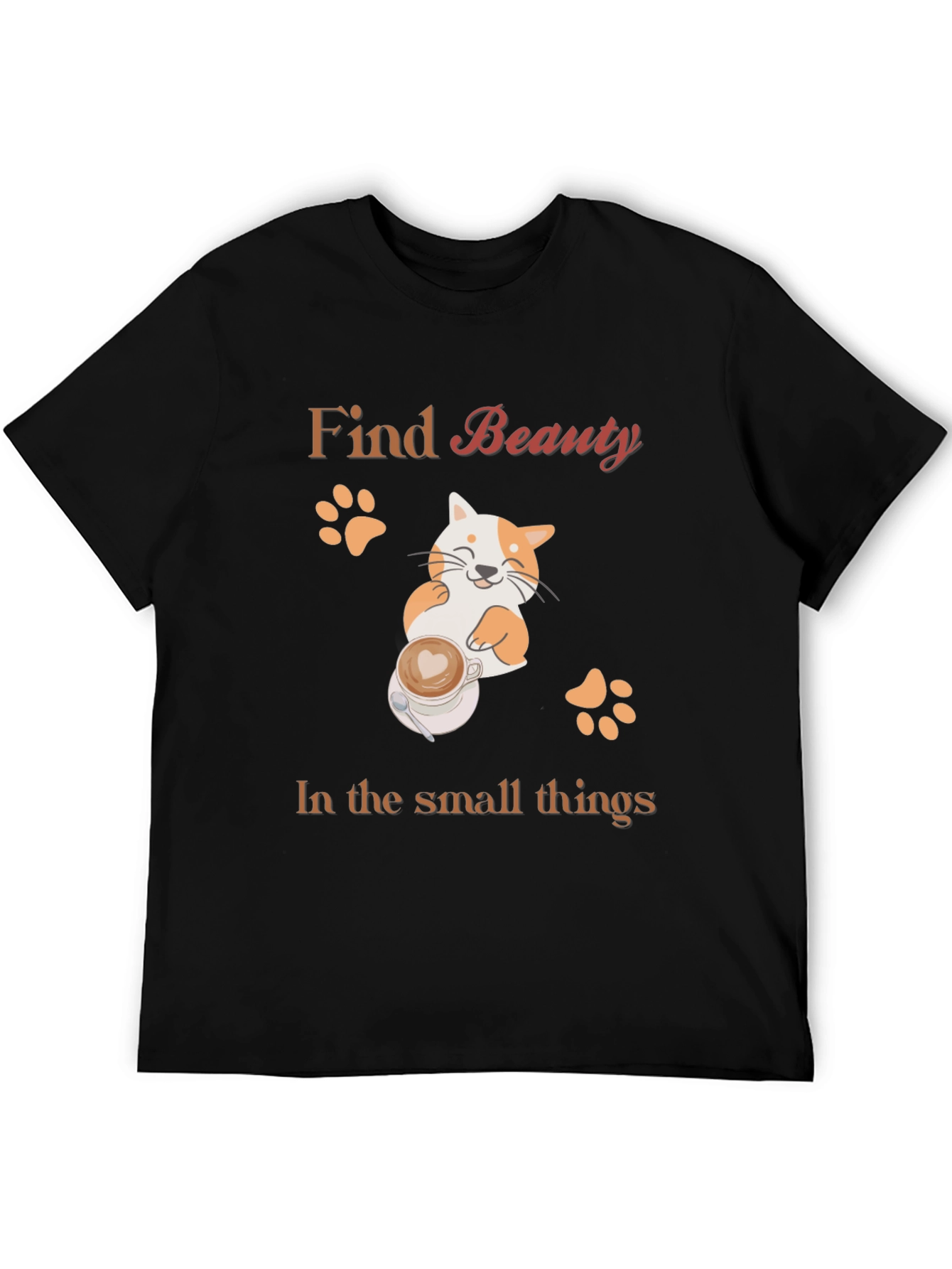 Black Find Beauty Cat Coffee Black T-Shirt view 5