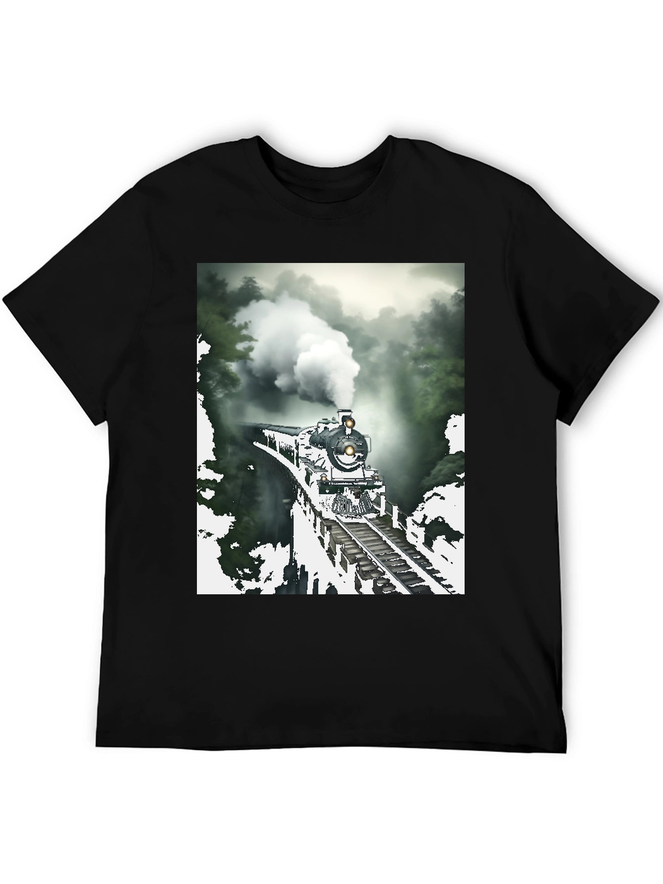 Black Steam Train Graphic Tee - Vintage Style view 5