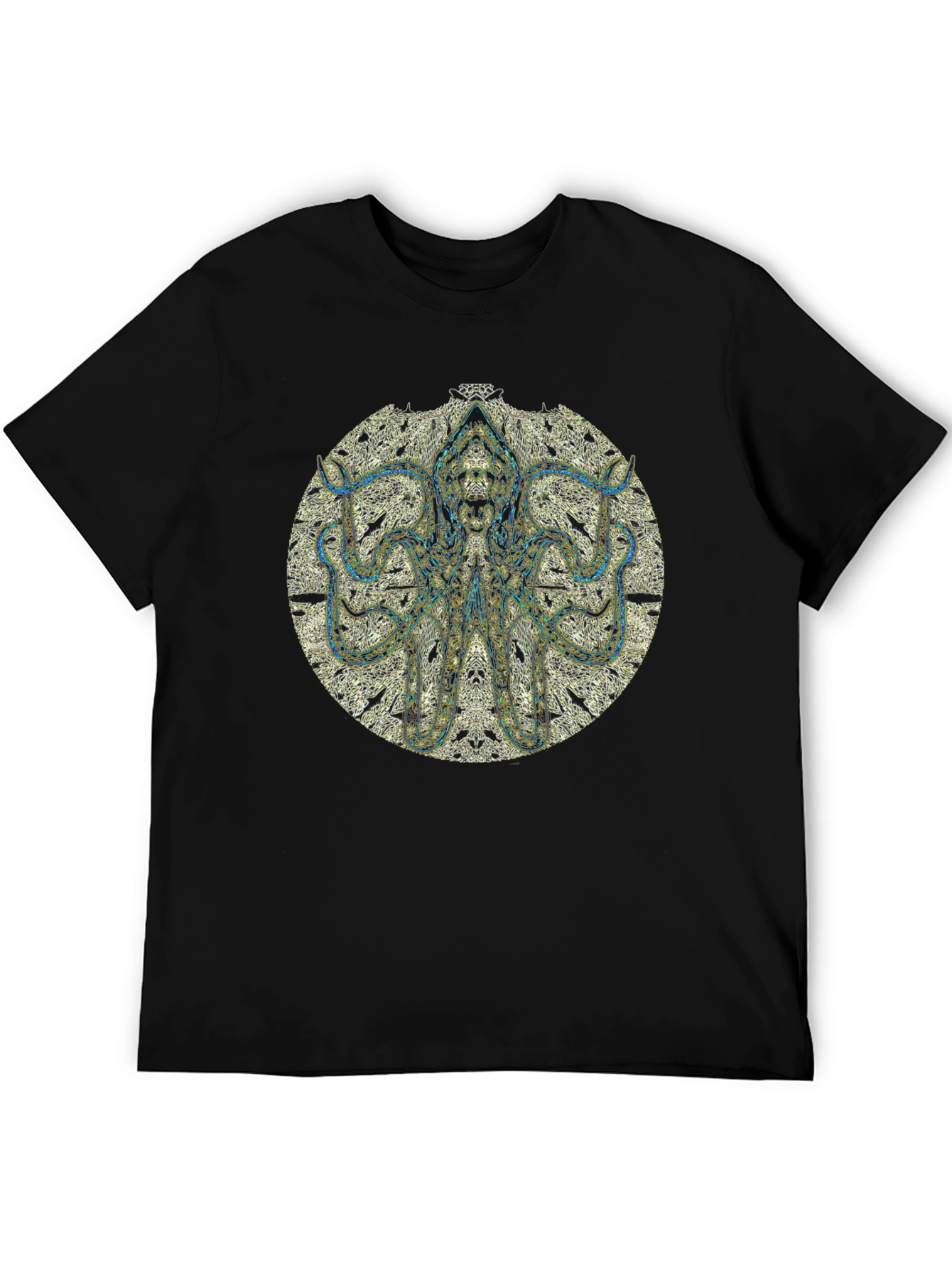 Black Octopus Mandala Black T-Shirt view 5