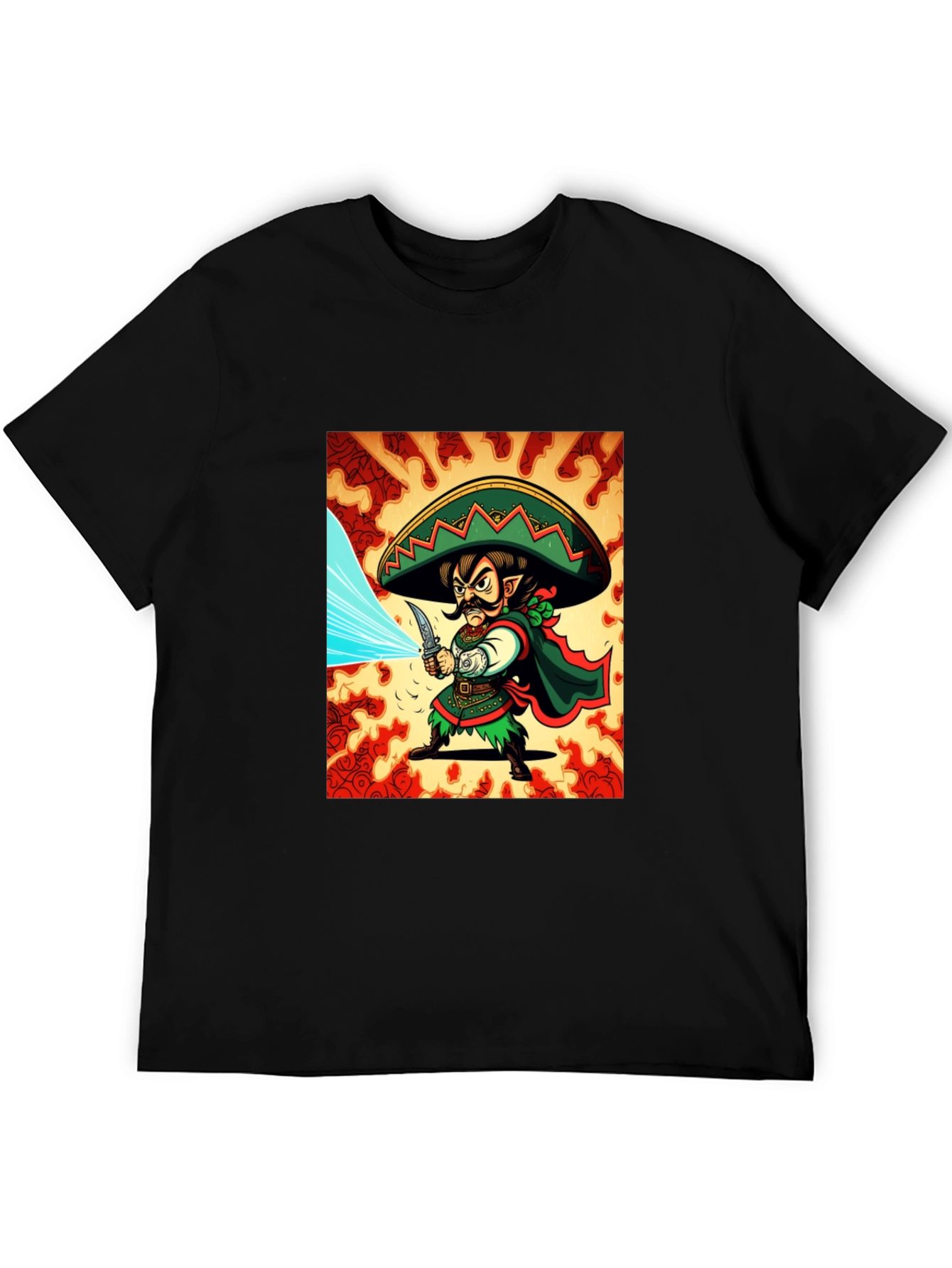 Black Mexican Elf Warrior Graphic Tee - Black Cotton view 5