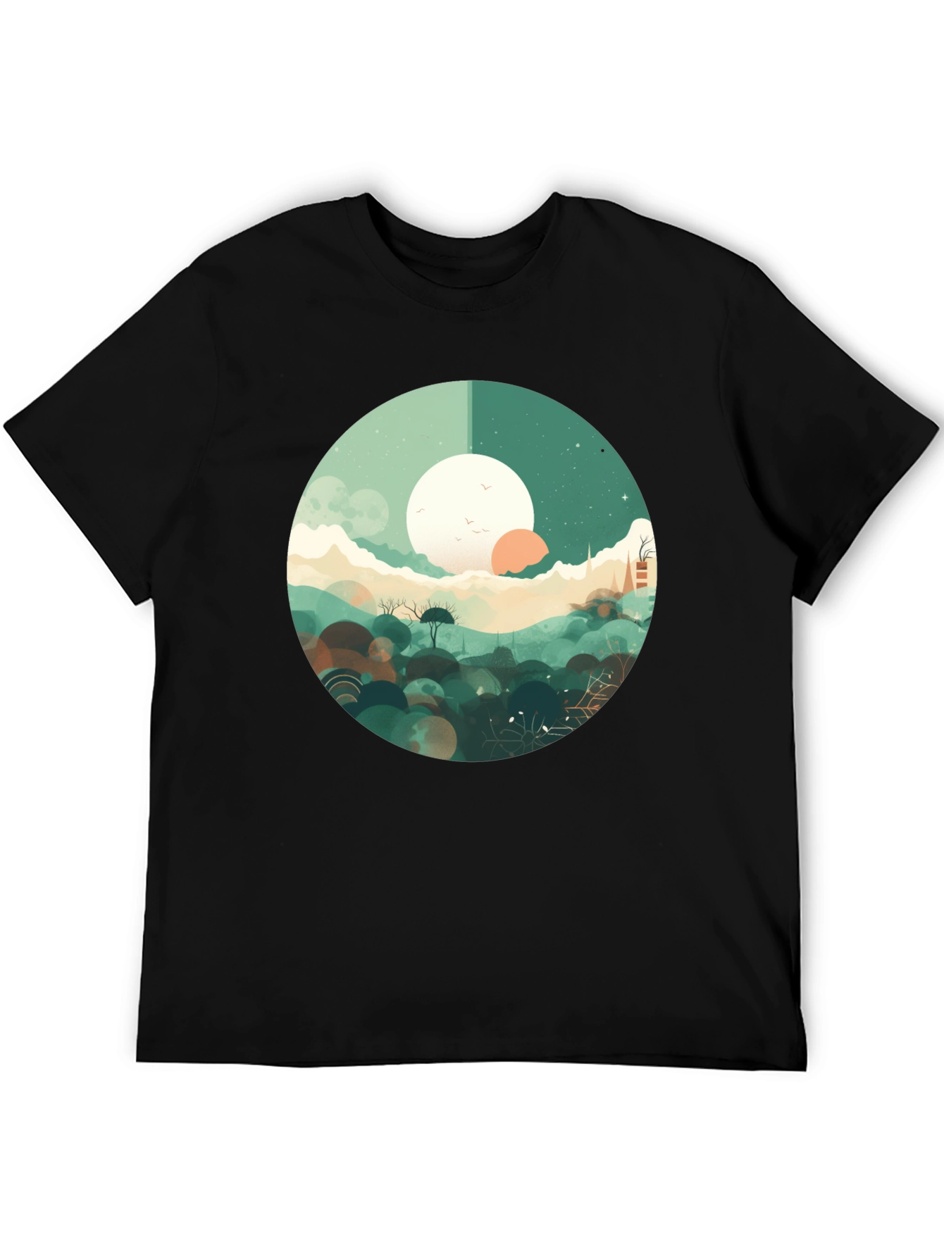 Black Artistic Landscape Graphic Tee - Black Casual Shirt view 5