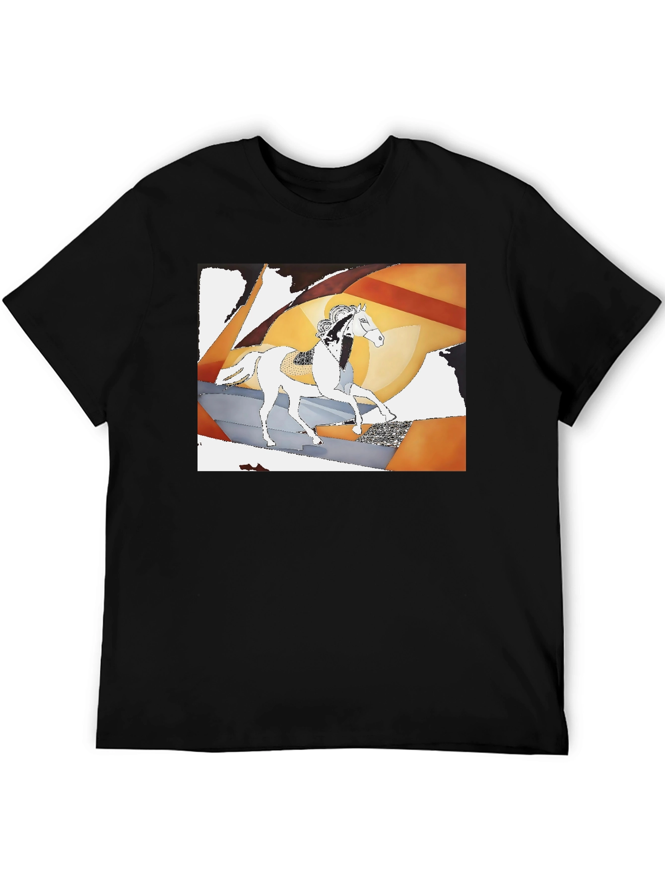 Black Abstract Horse Graphic Tee - Stylish Black T-Shirt view 5