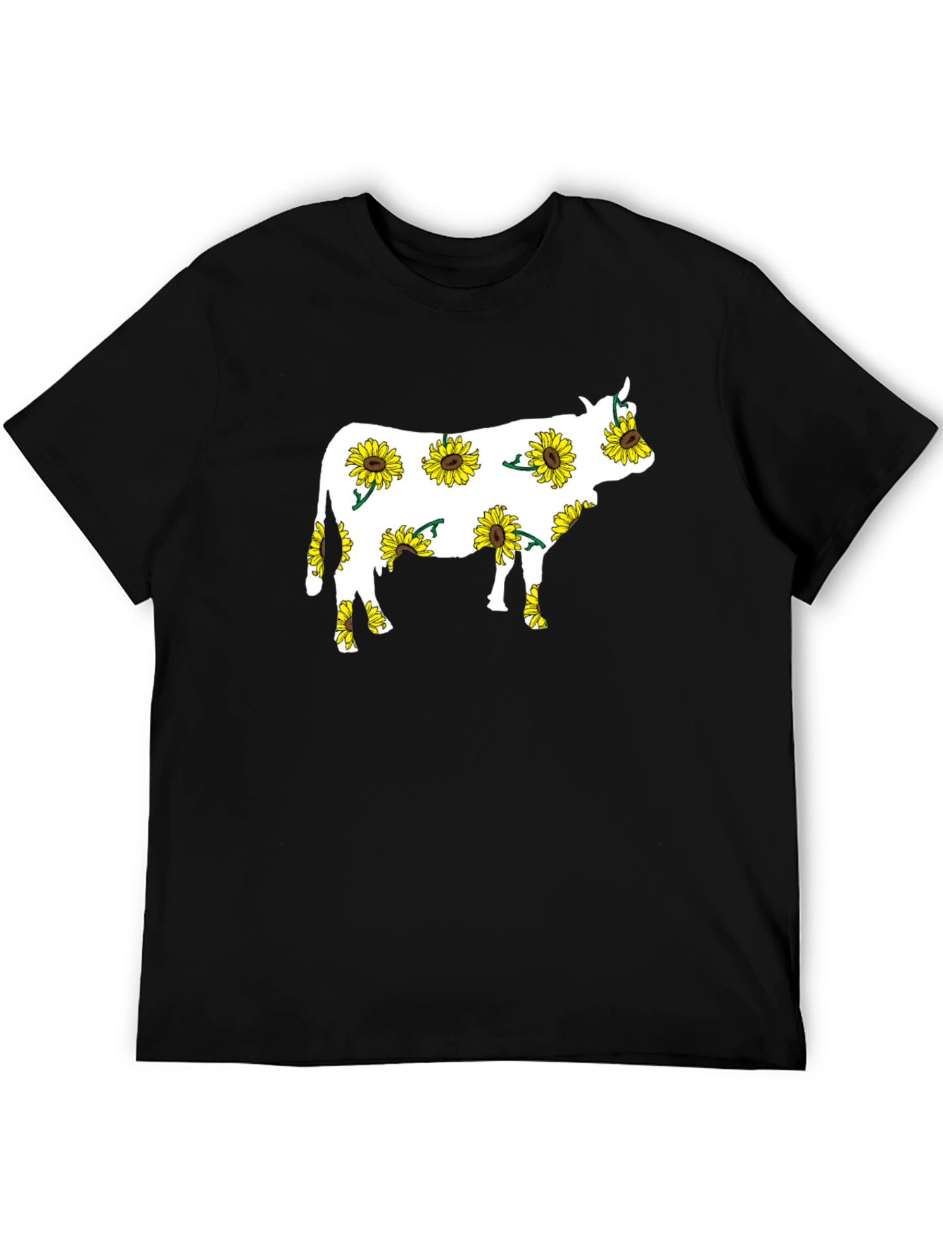 Black Sunflower Cow Graphic Tee - Black Cotton T-Shirt view 5