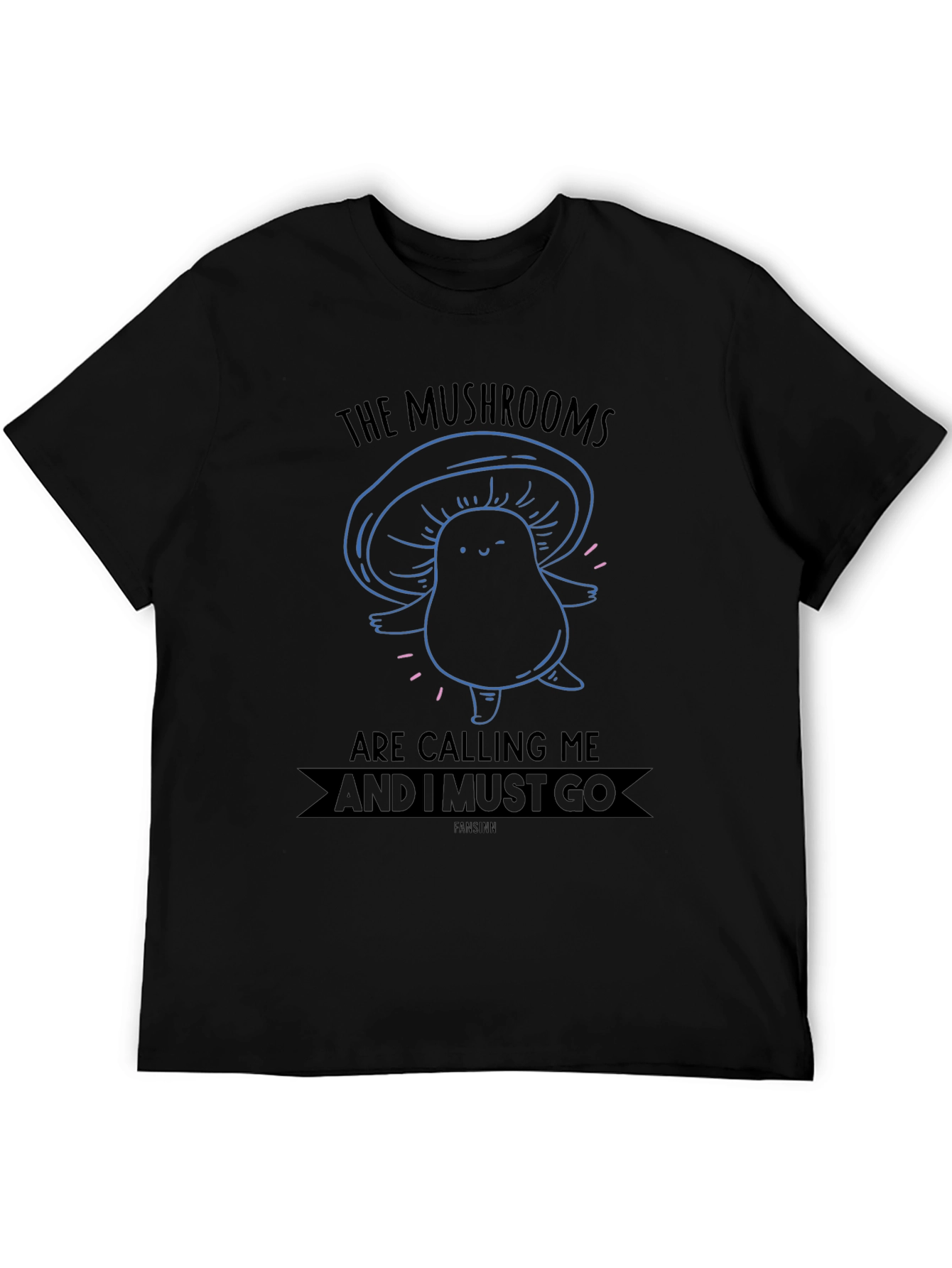 Black Mushroom Calling Black Graphic Tee view 5