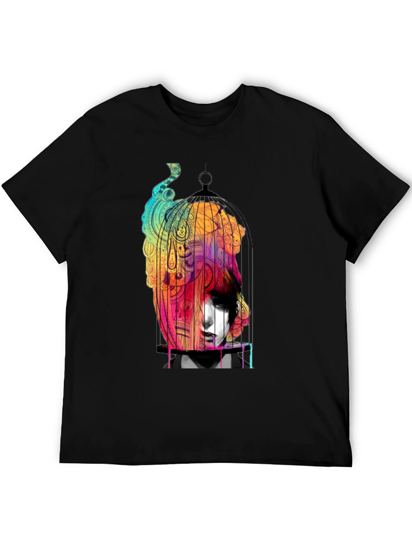 Black Artistic 'Caged Soul' Black Graphic T-Shirt view 5
