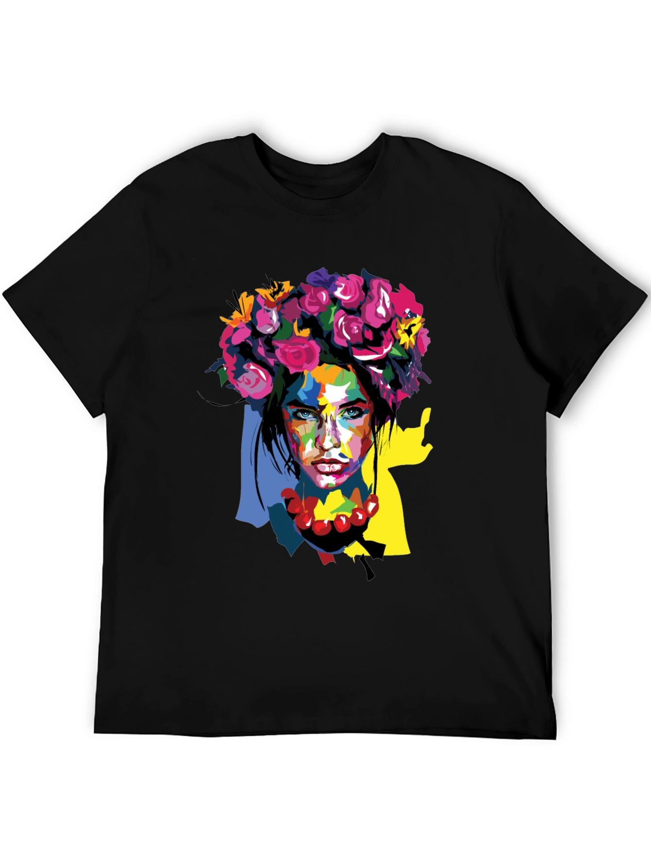 Black Floral Woman Graphic Tee - Artistic Fashion Shirt view 5