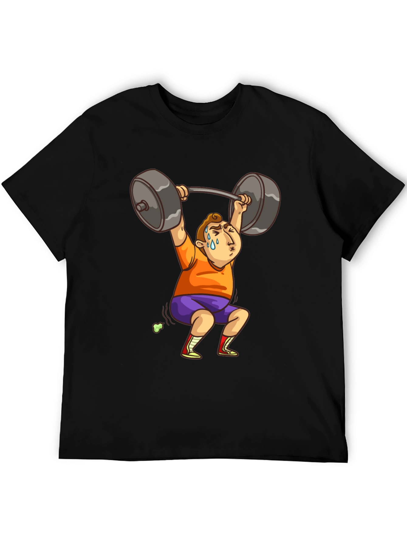 Black Funny Weightlifter Cartoon T-Shirt view 5
