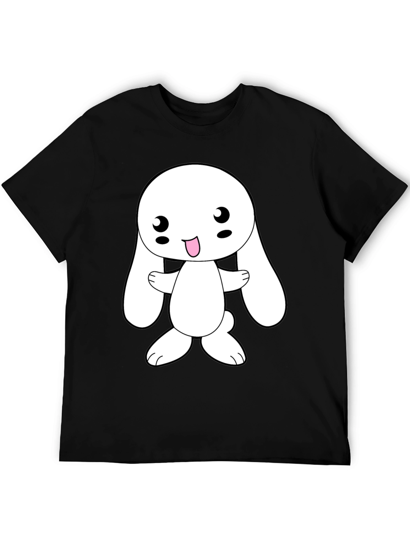 Black Cute Bunny Graphic Tee - Black Cotton Blend view 5