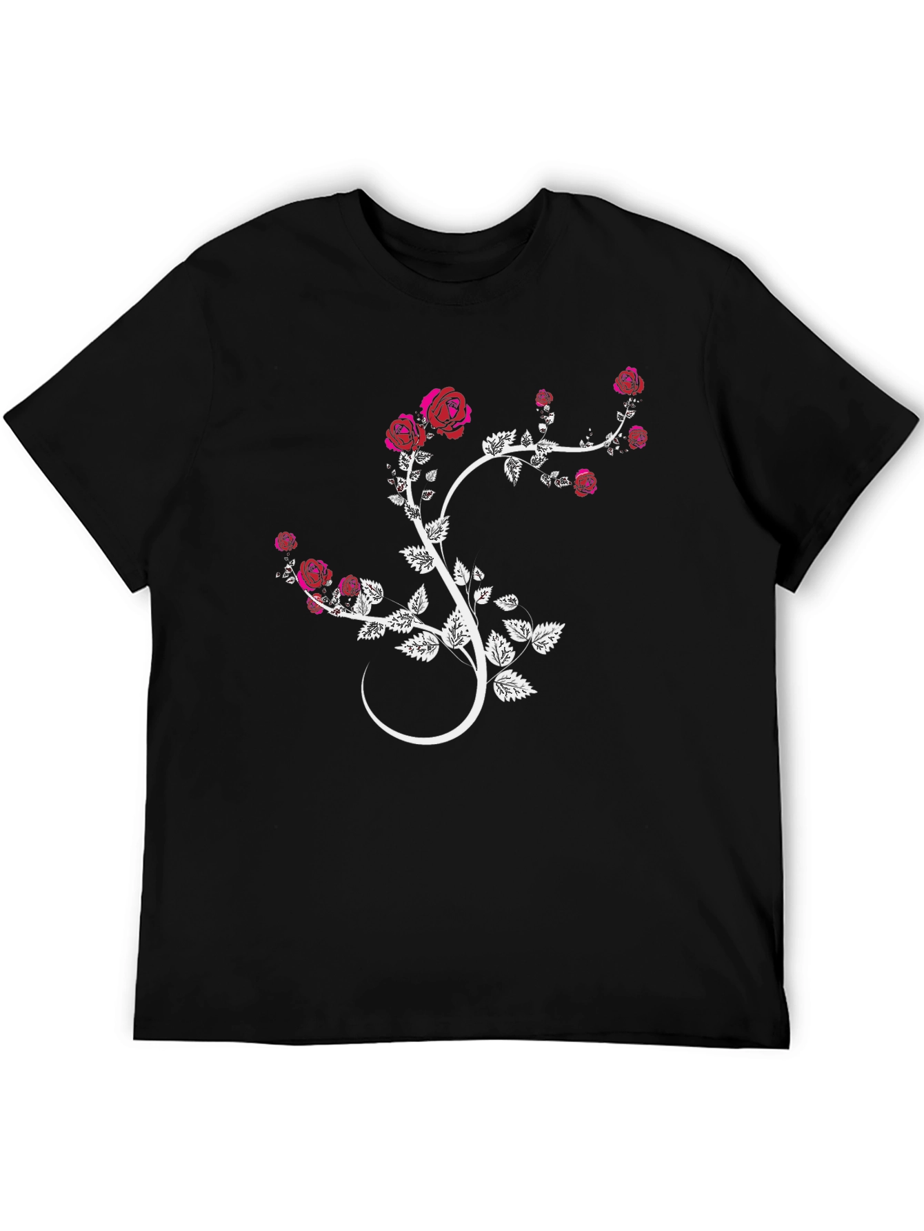 Black Floral Rose Vine Graphic Tee - Black Cotton Blend view 5