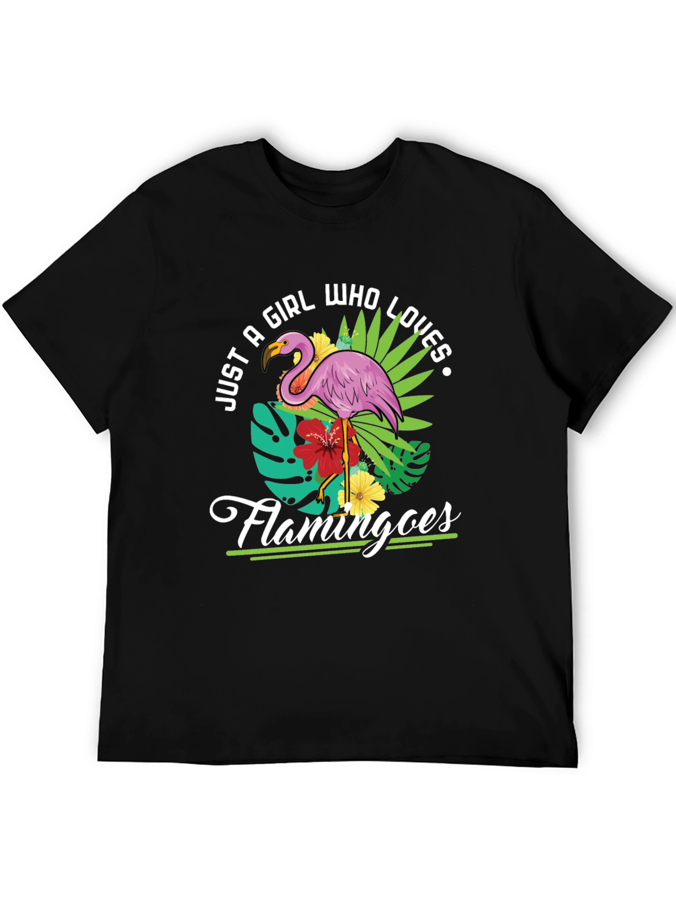 Black Just A Girl Who Loves Flamingos T-Shirt view 5