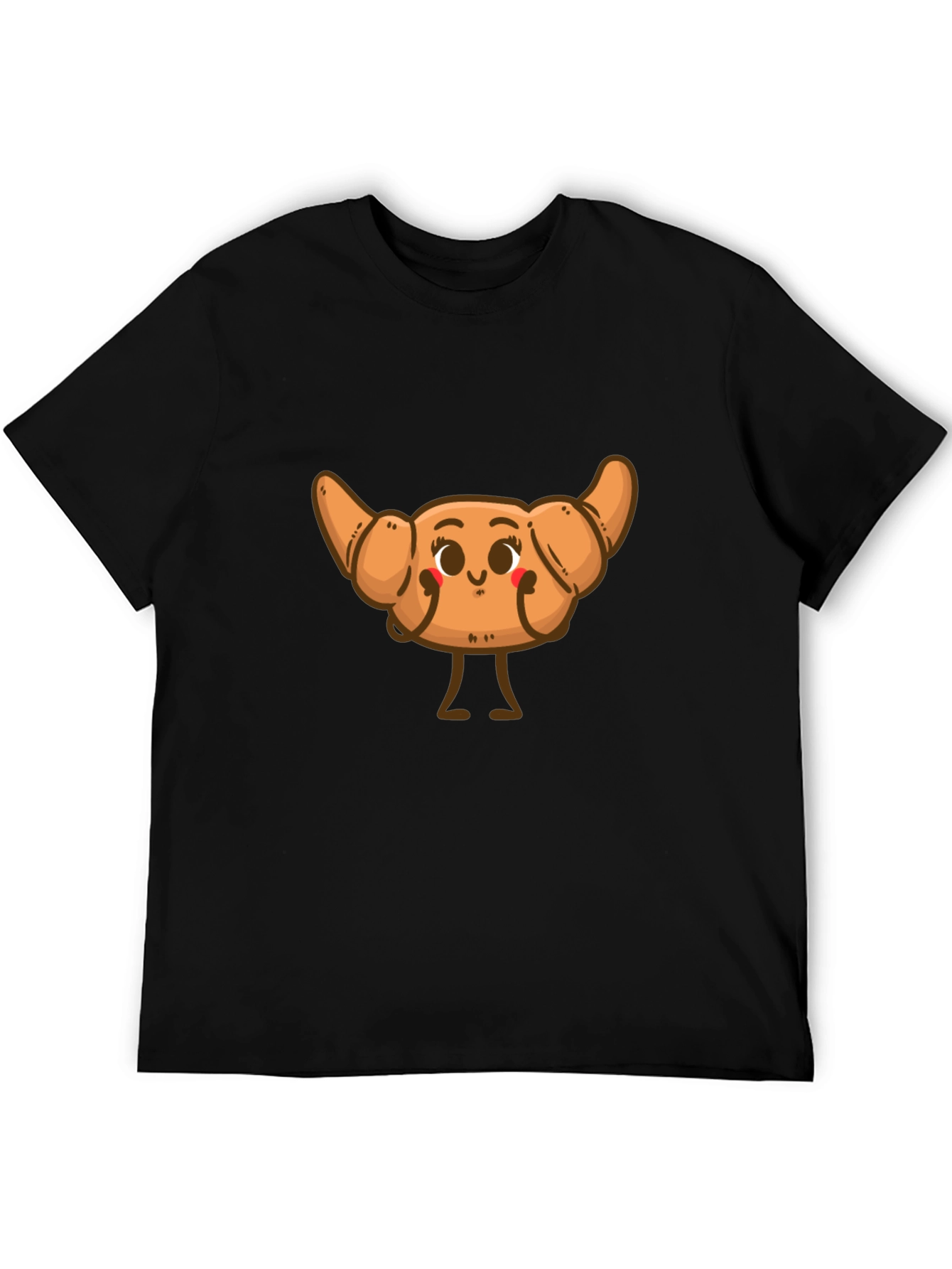 Black Cute Croissant Cartoon Graphic T-Shirt view 5