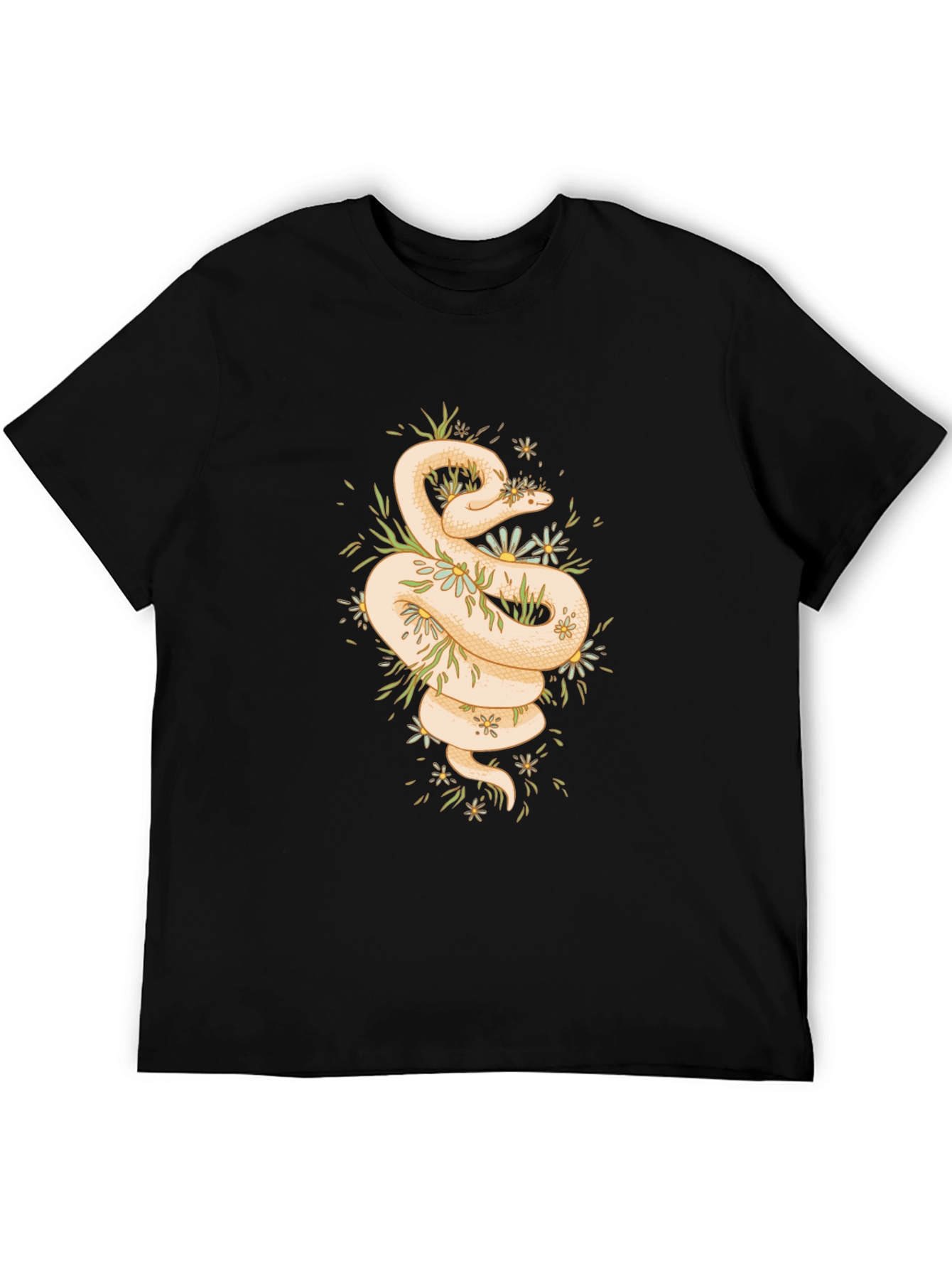Black Snake & Flowers Graphic Tee - Men's Black T-Shirt view 5