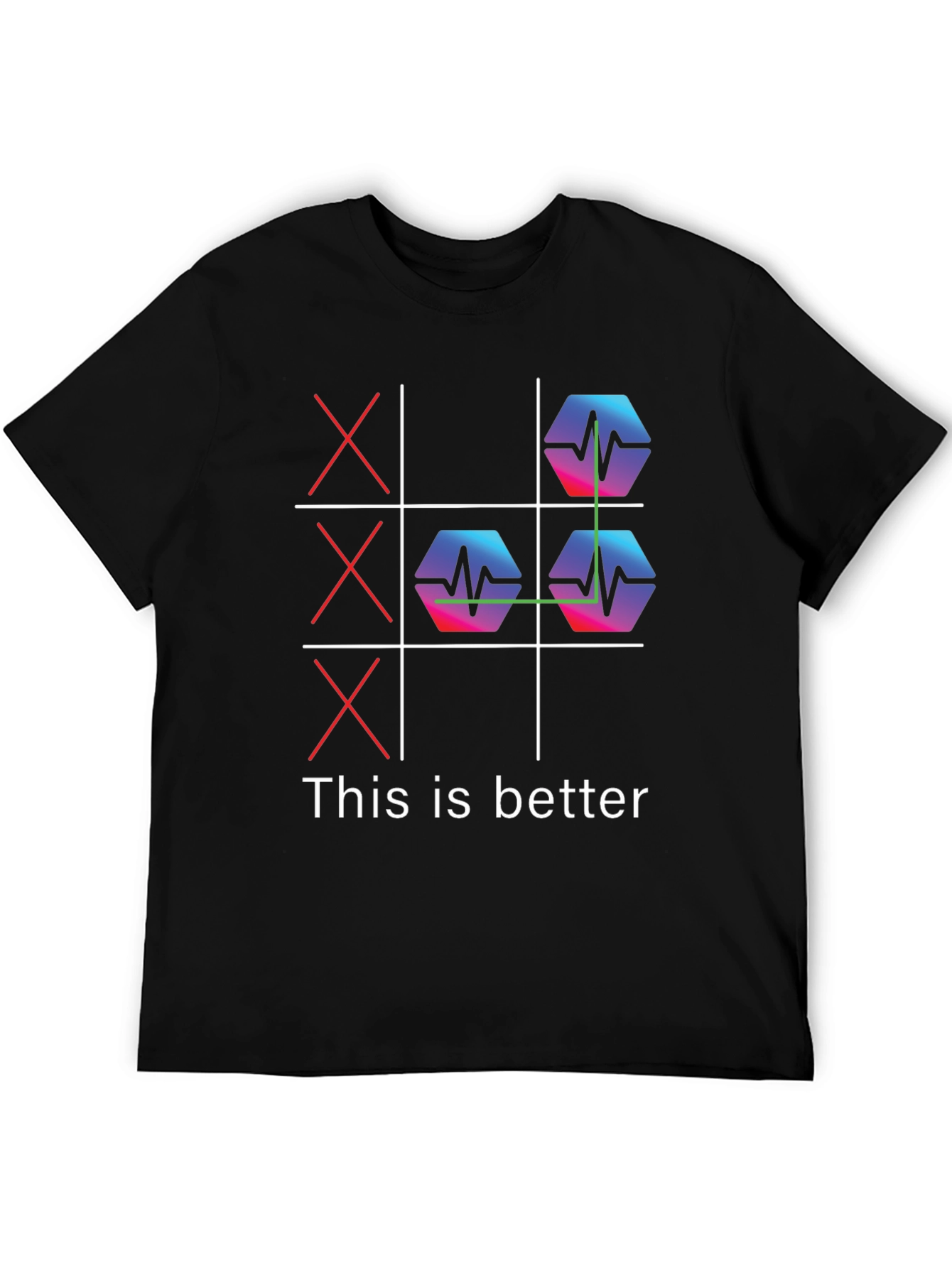 Black Tic-Tac-Toe ECG Pulse Black Graphic Tee view 5