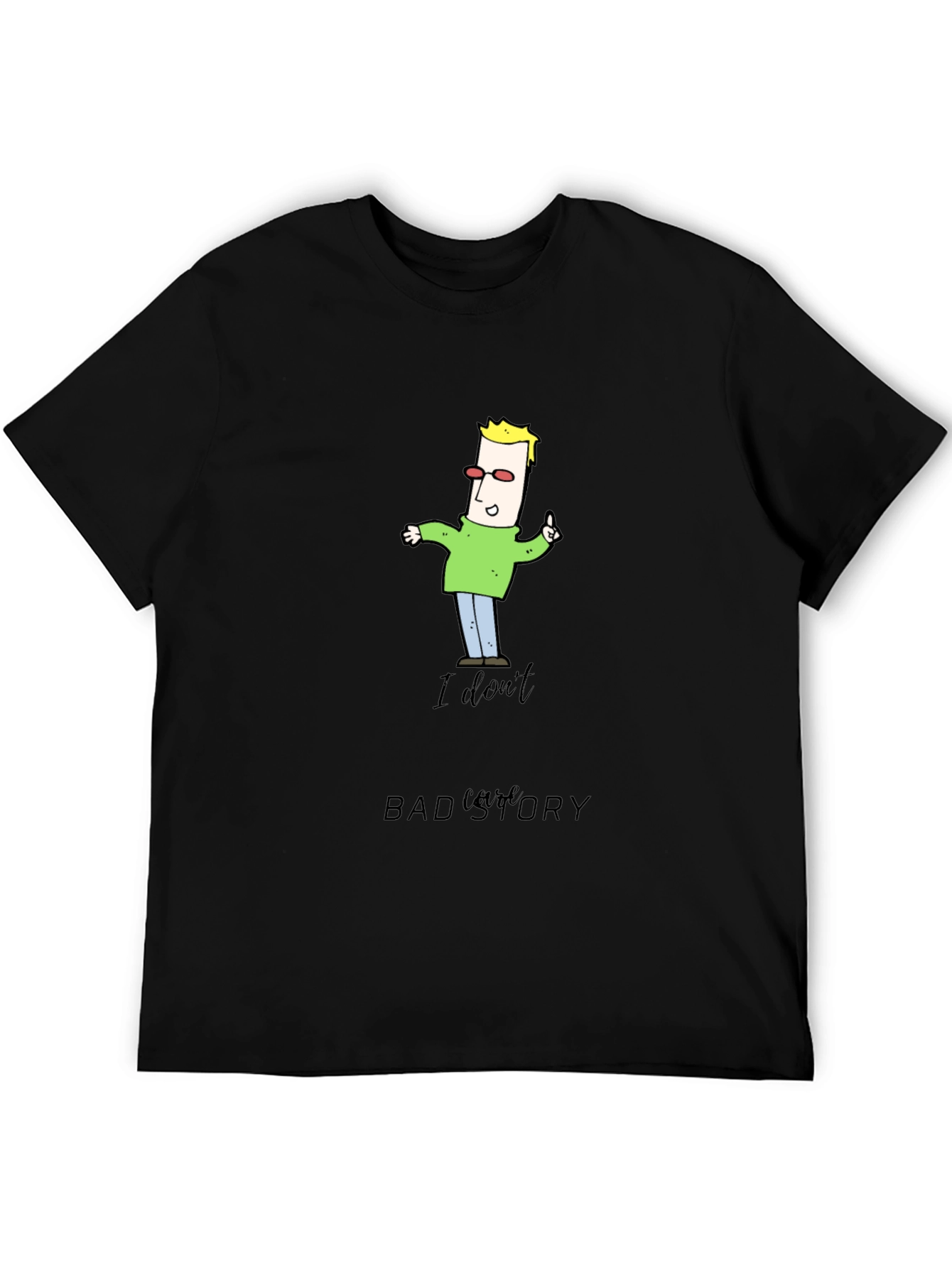 Black Funny Cartoon Man Black T-Shirt view 5