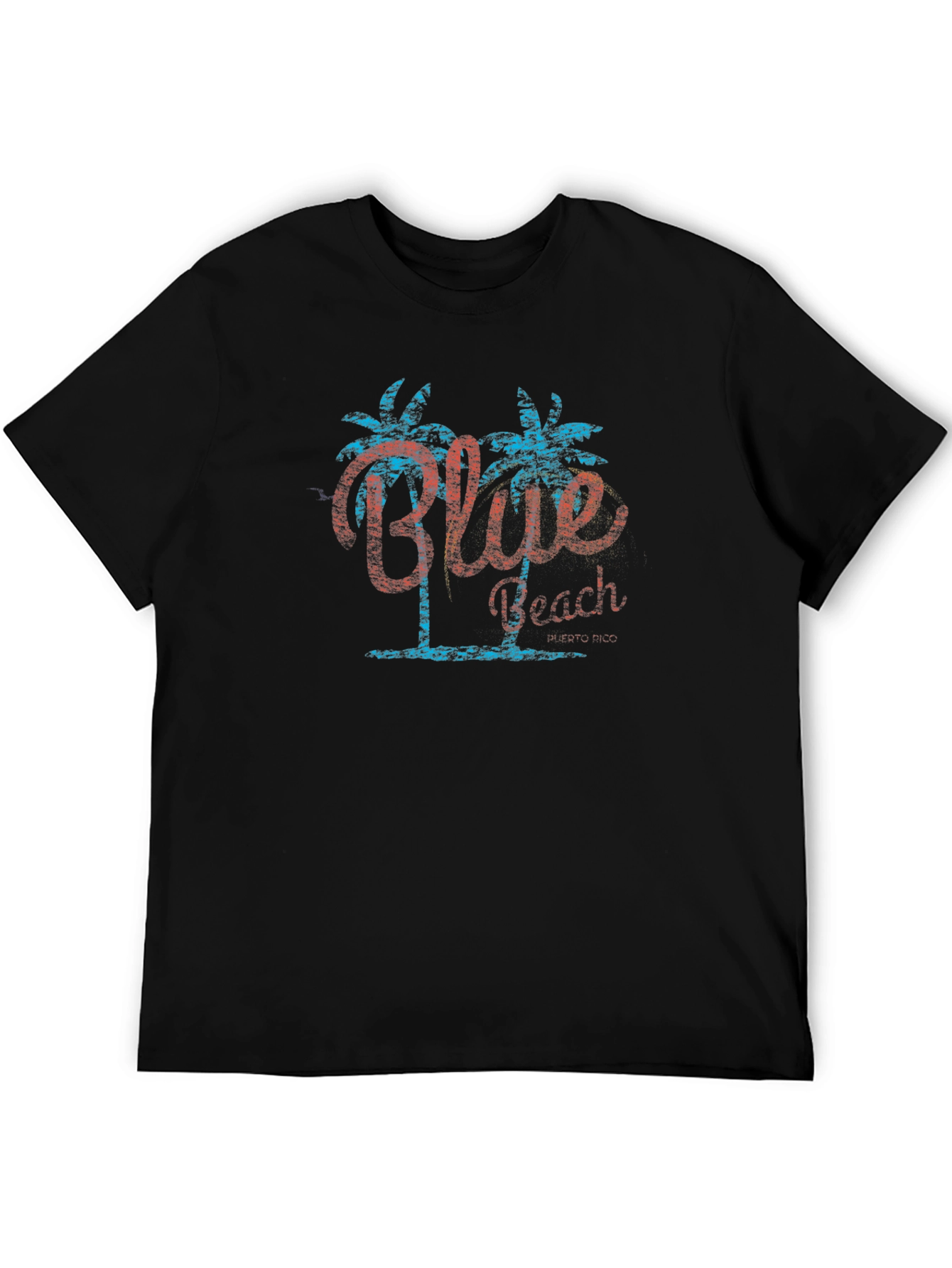 Black Blue Beach Graphic Tee - Tropical Palm Tree T-Shirt view 5