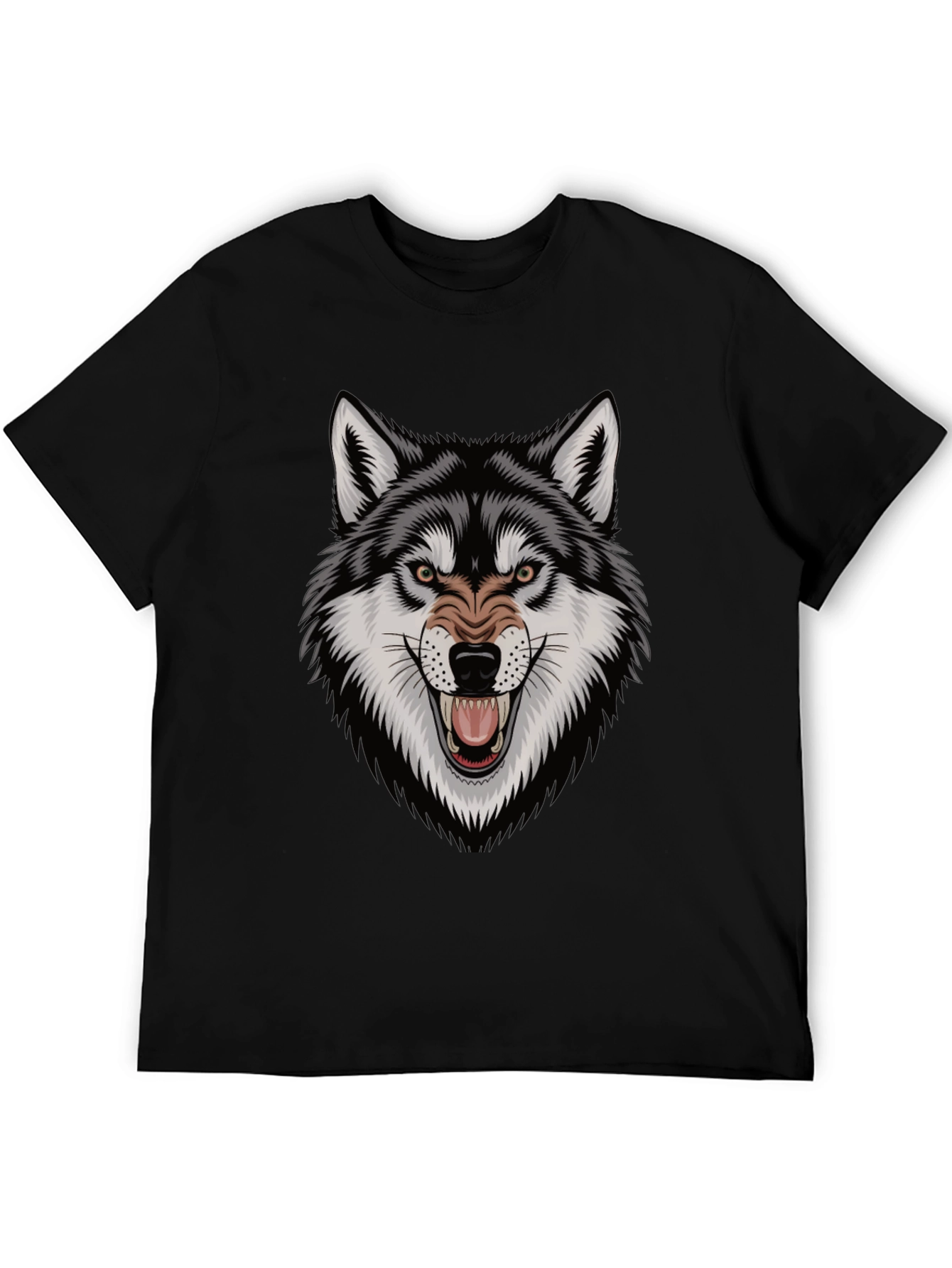Black Men's Wolf Graphic Tee - Fierce Design, Black Cotton T-Shirt view 5