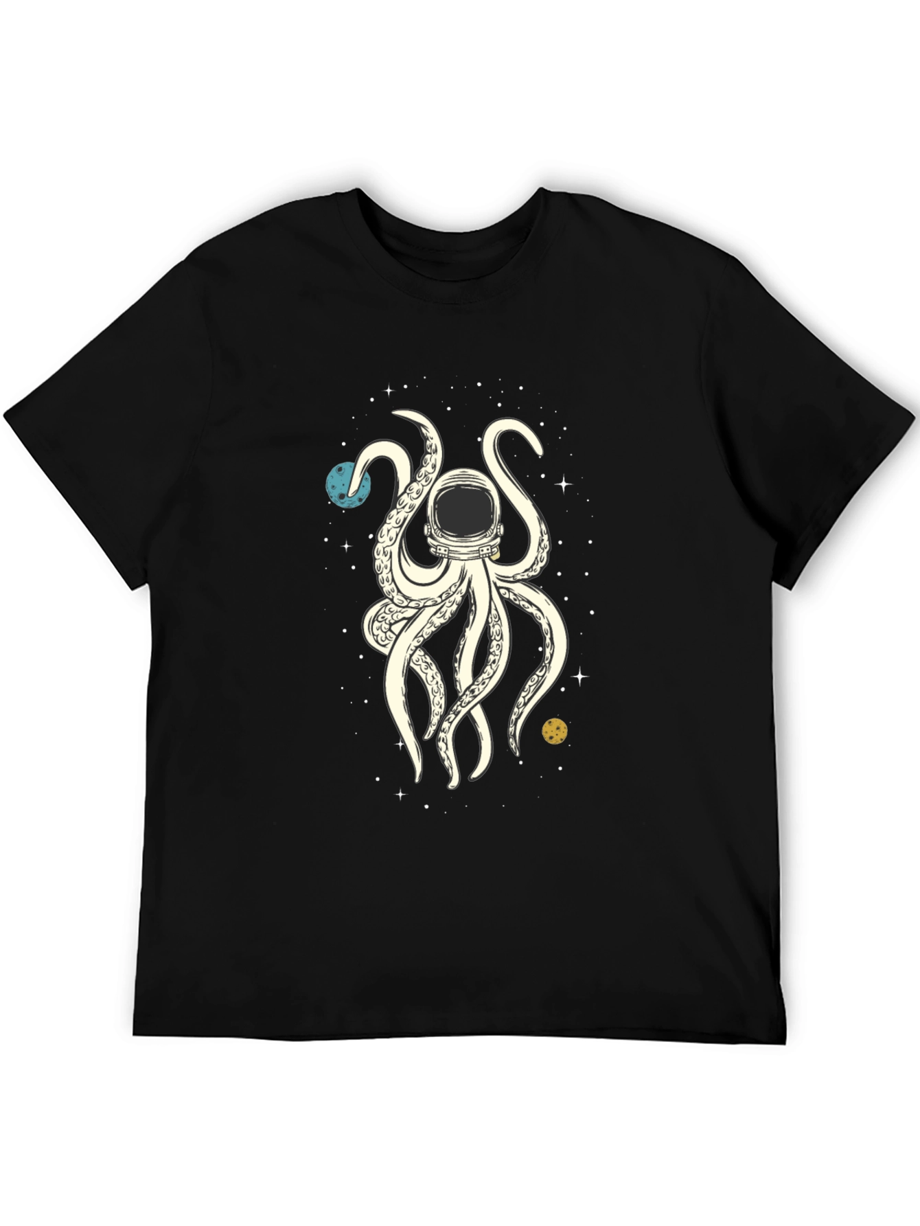 Black Cosmic Kraken Tee: Astronaut Octopus in Space view 5
