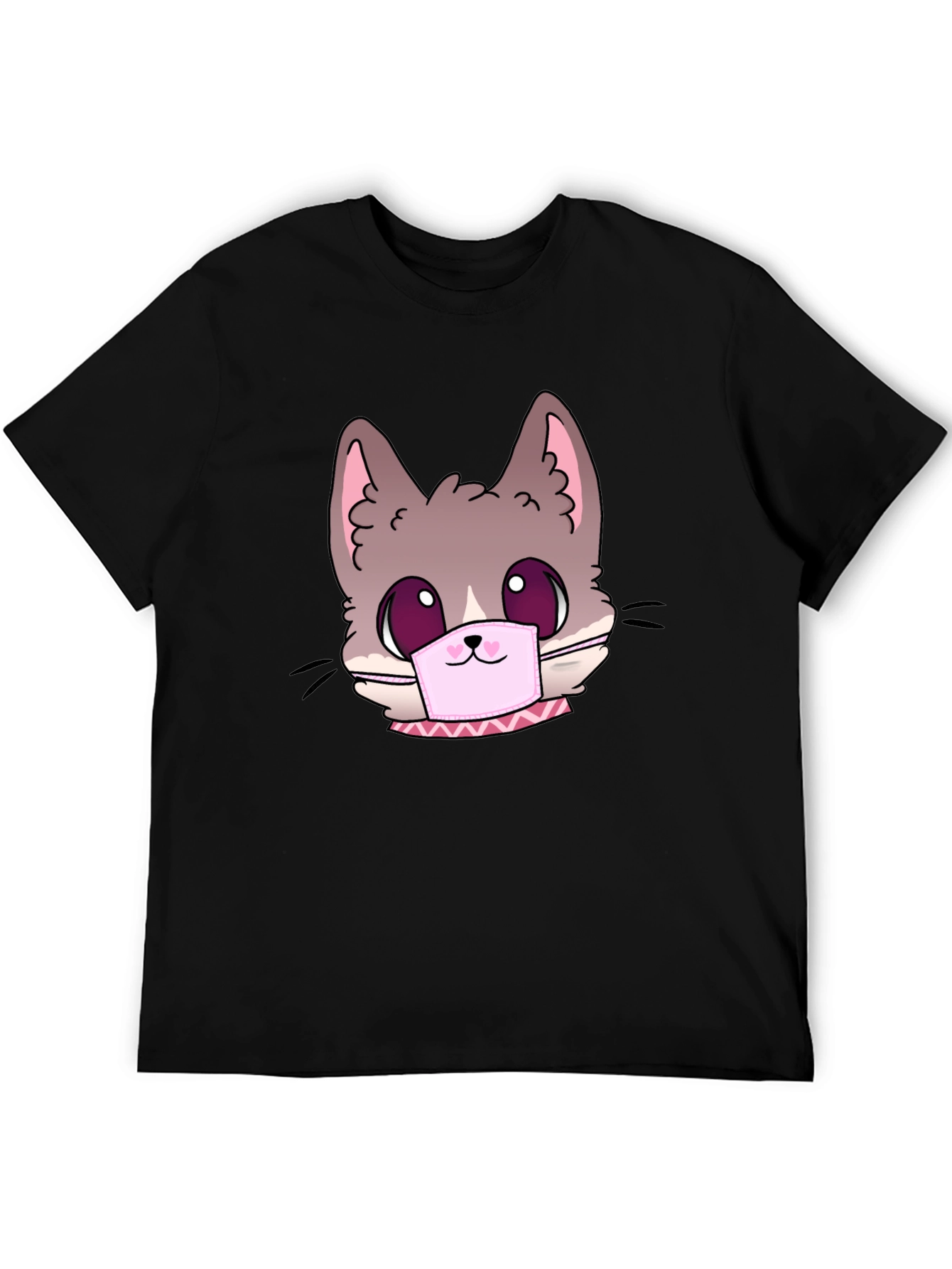 Black Cute Cat Face Mask Graphic T-Shirt view 5