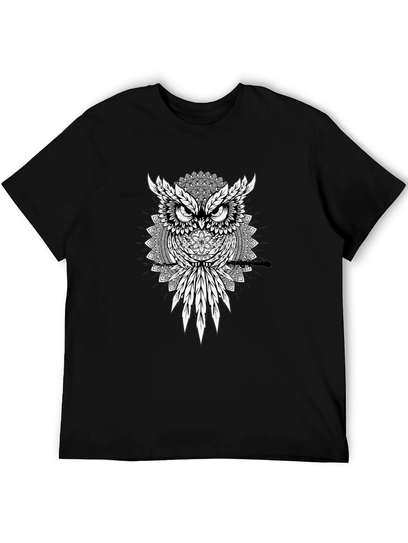 Black Owl Mandala Graphic Tee - Men's Black T-Shirt view 5