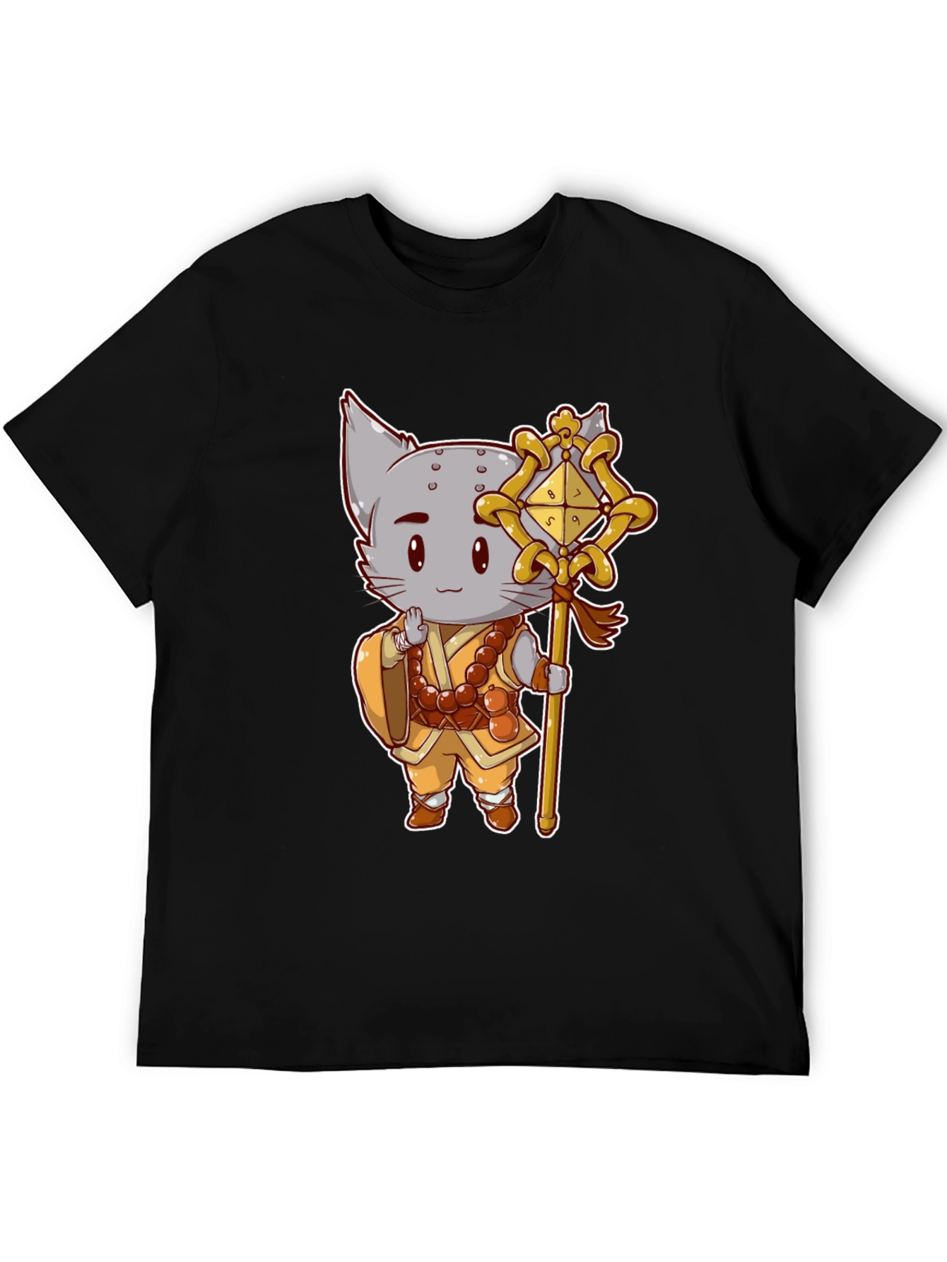 Black Monk Cat T-Shirt - Cute Anime Style view 5