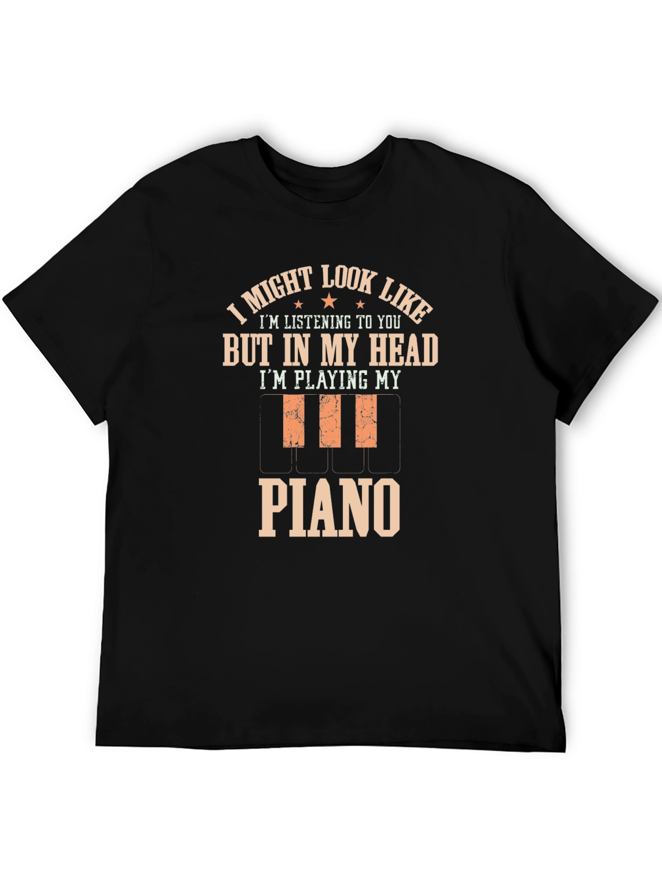 Black Funny Piano Player T-Shirt - In My Head view 5