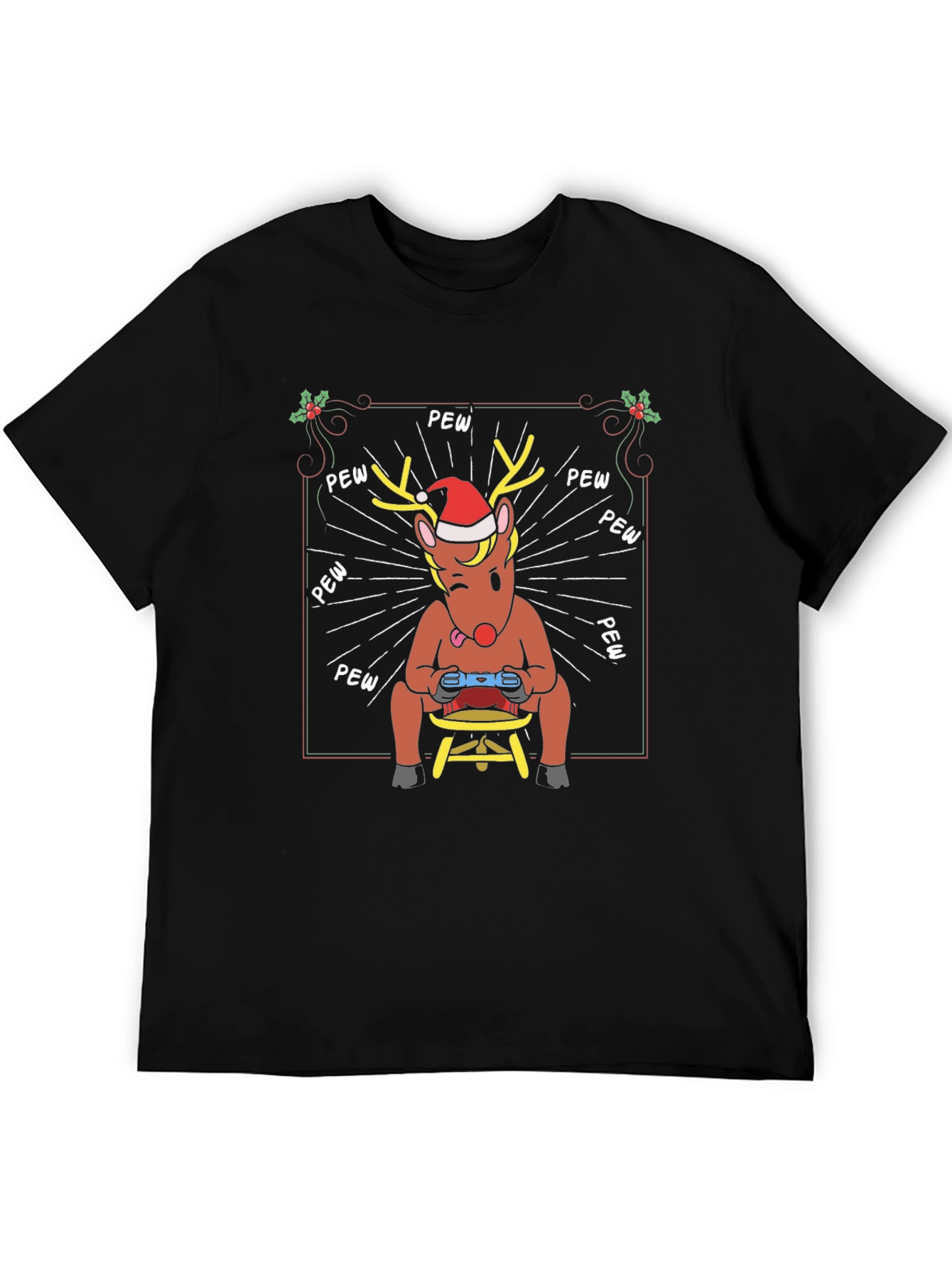 Black Funny Gaming Reindeer Christmas T-Shirt view 5