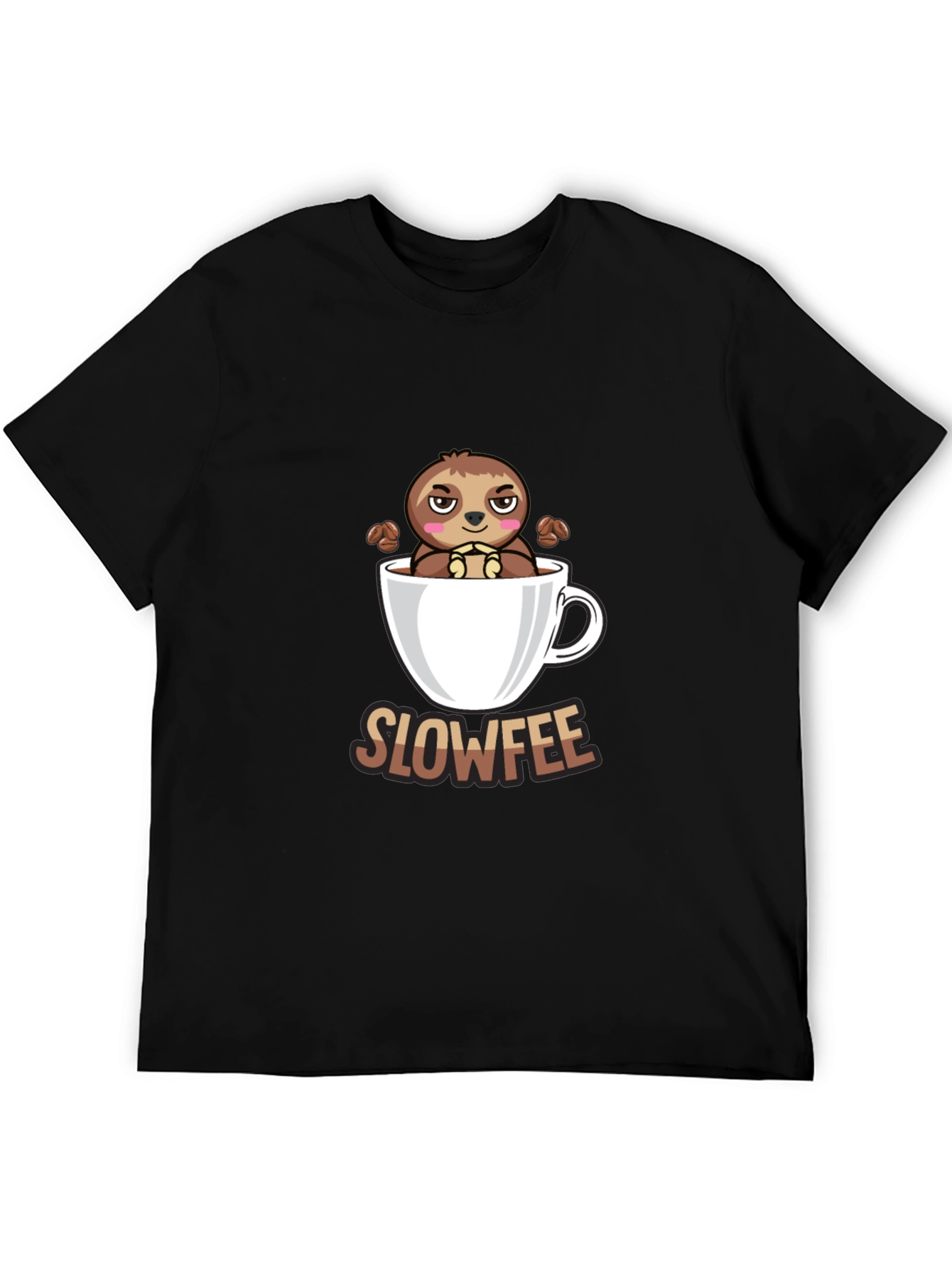 Black Slowfee Sloth Coffee Cup T-Shirt - Funny Cute Tee view 5