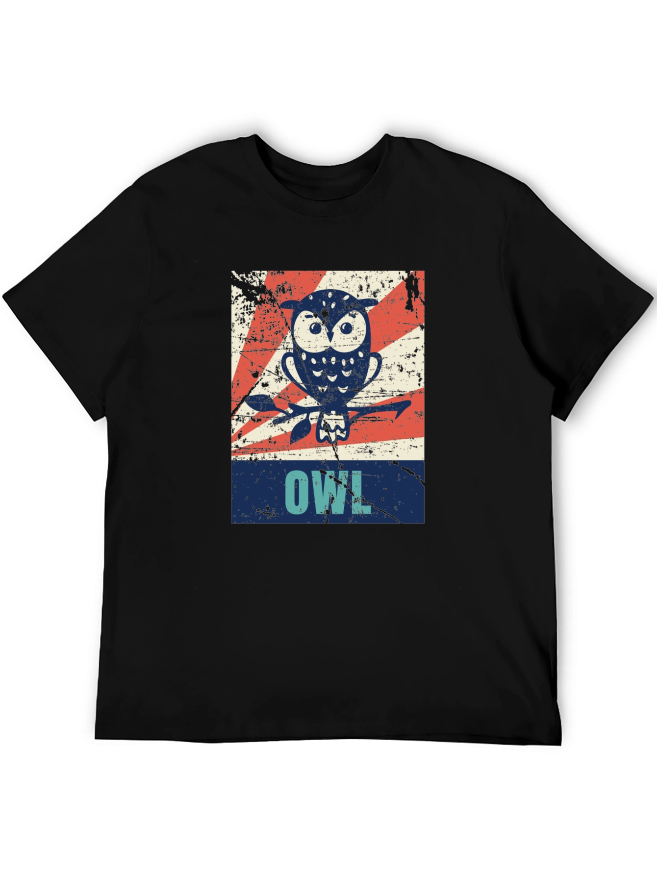 Black Vintage Owl Graphic Tee - Unisex Black T-Shirt view 5