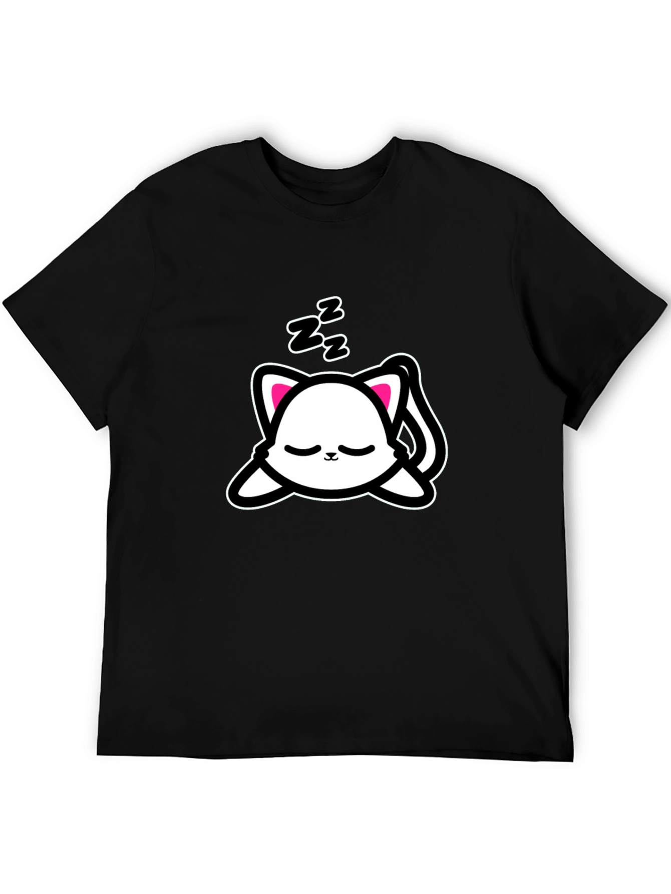 Black Cute Sleeping Cat Graphic Tee - Black view 5