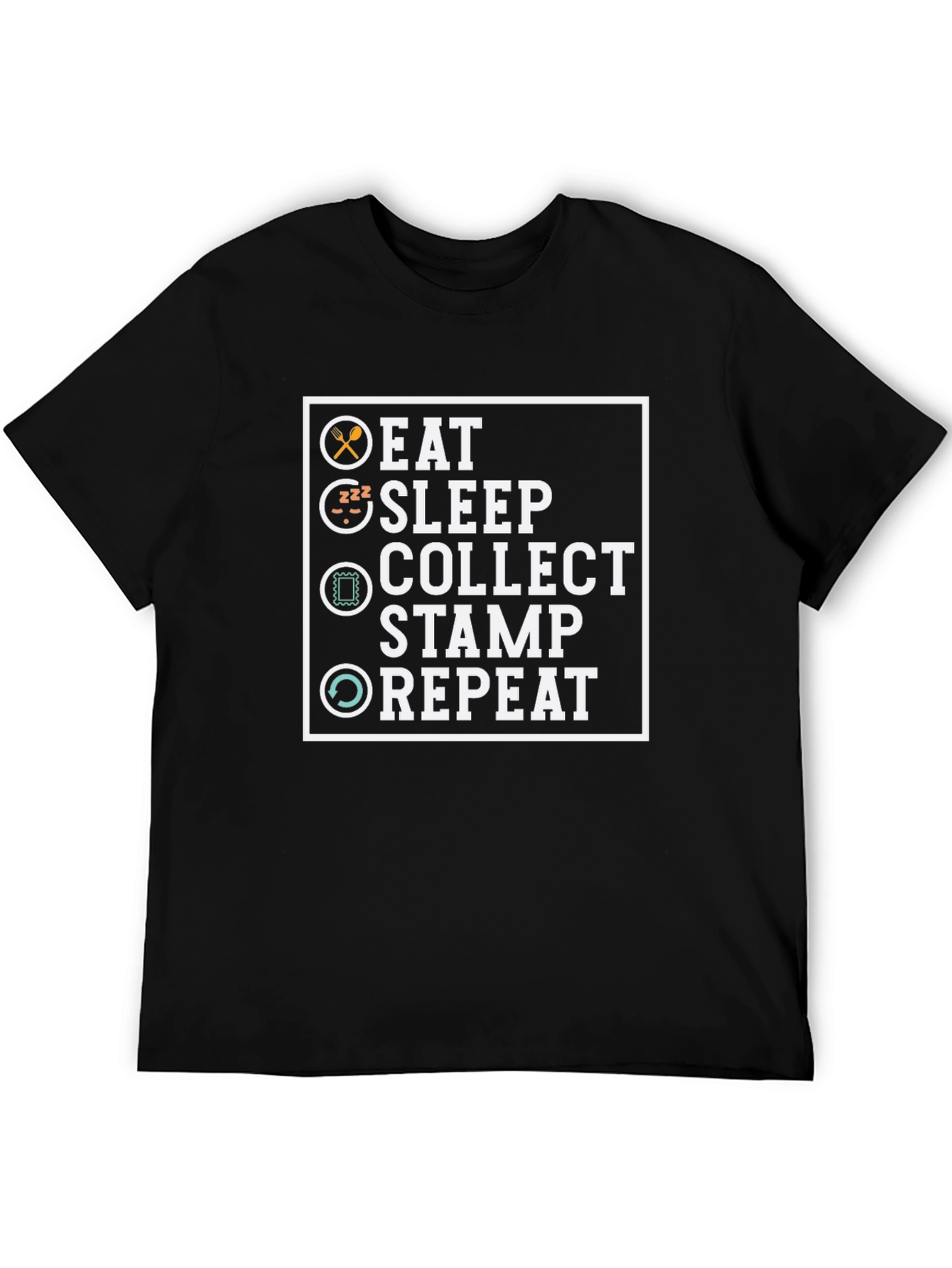 Black Eat Sleep Collect Stamp Repeat Graphic T-Shirt view 5