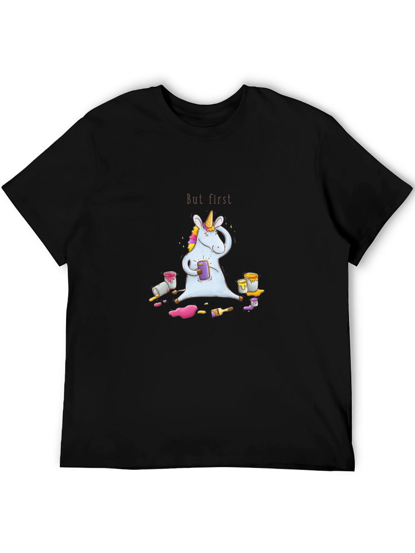 Black Unicorn Painter Graphic T-Shirt - Artistic Novelty Tee view 5