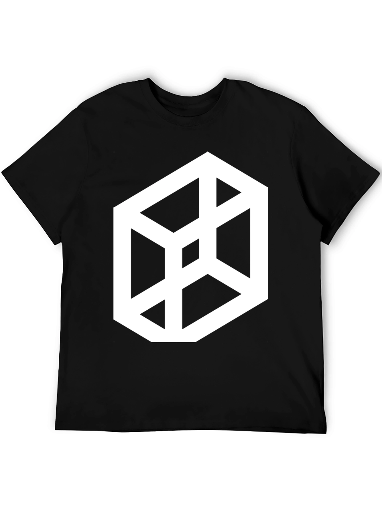 Black Optical Illusion Cube Graphic Tee - Black Casual T-Shirt view 5