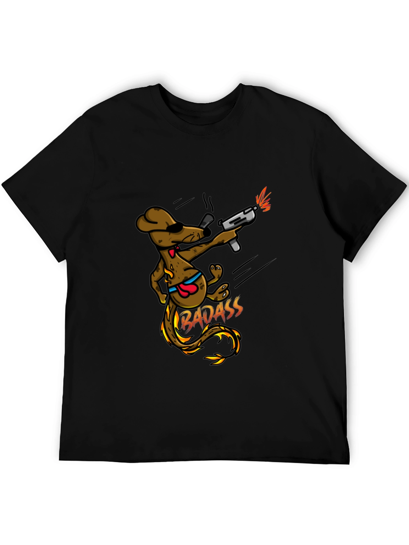 Black Badass Dog with Gun Black T-Shirt view 5